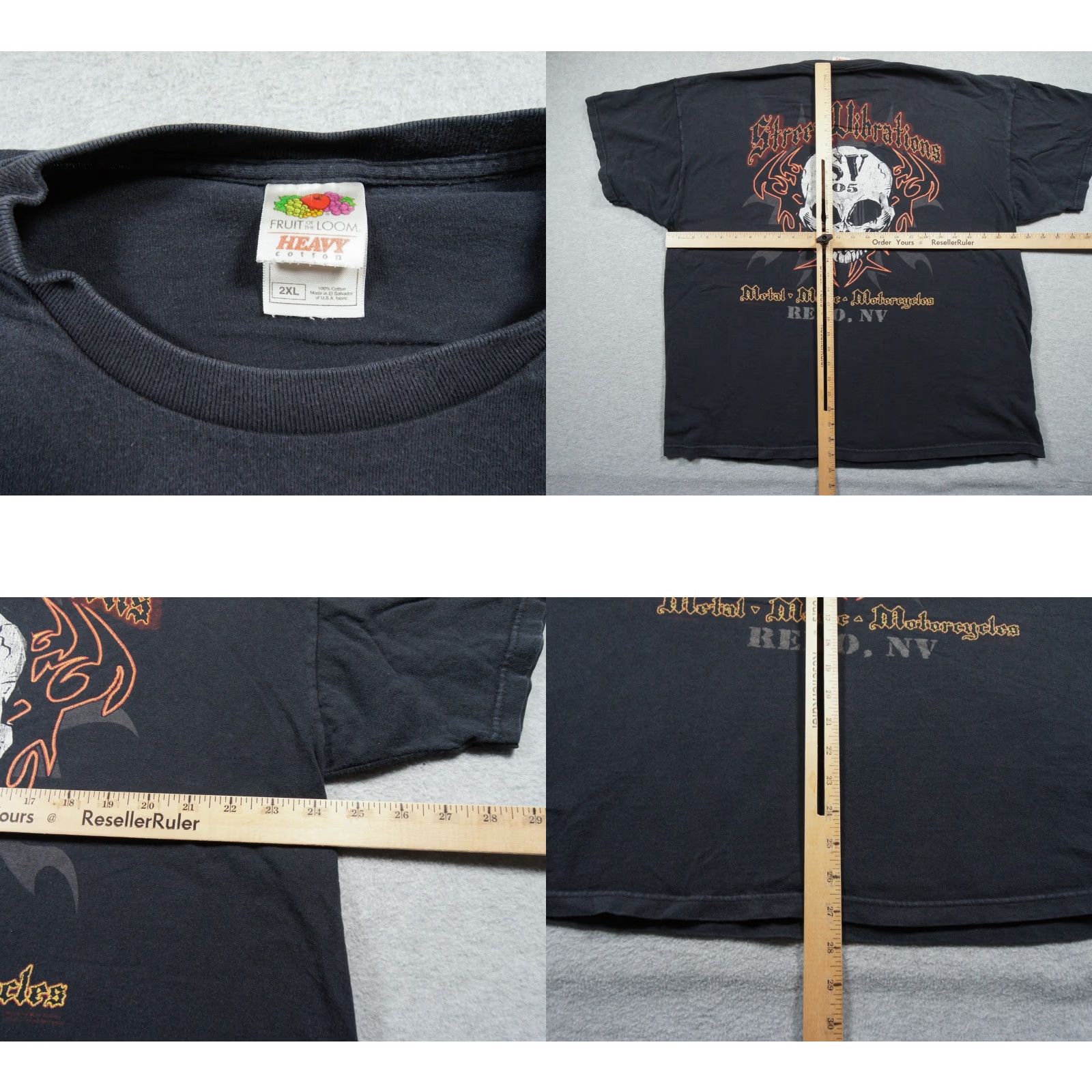 Fruit Of The Loom VINTAGE Fruit of the Loom Shirt Mens 2XL Black Street Vibrations Motorcycle Tee Skull Y2K Size US XXL / EU 58 / 5 - 8 Thumbnail