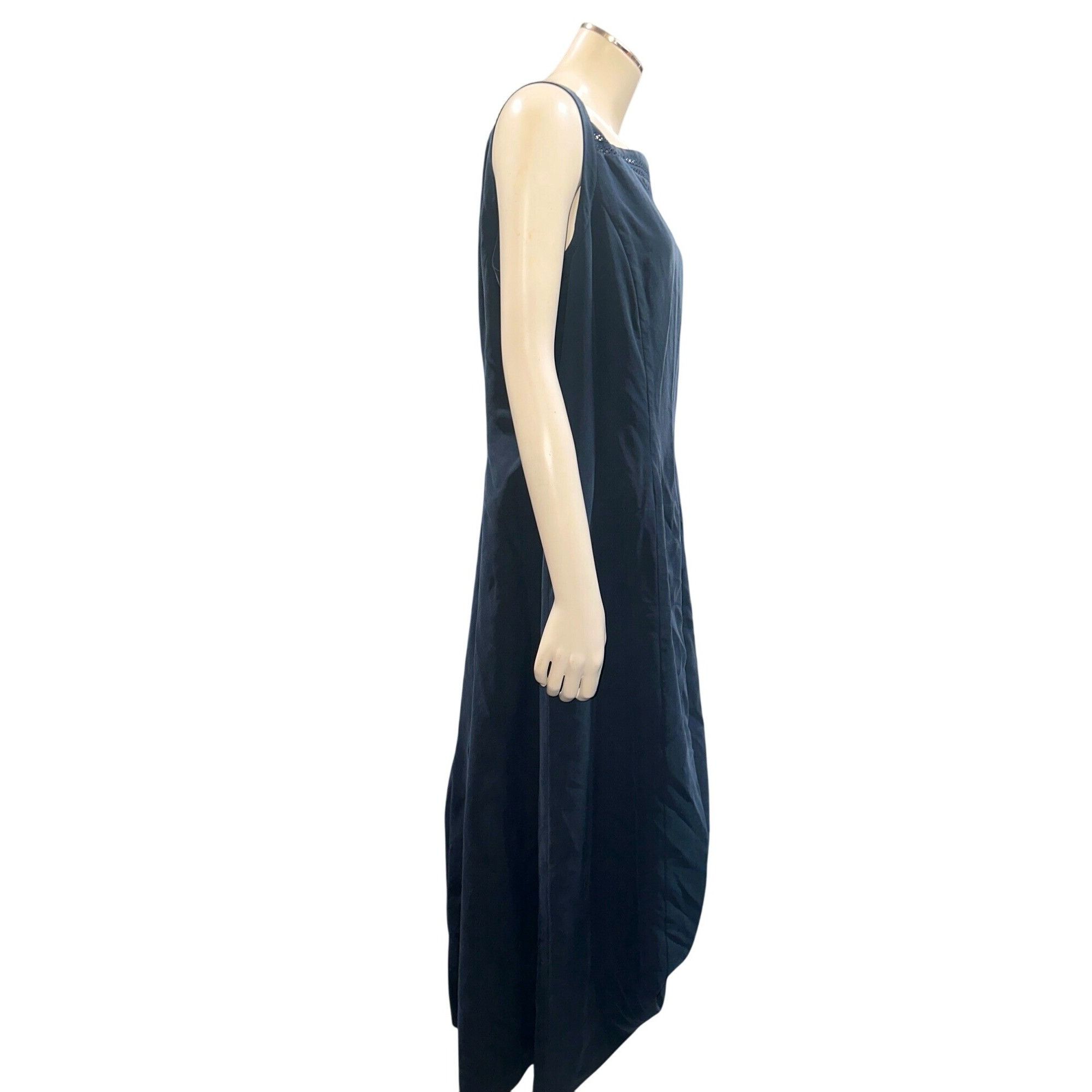Other Mondi 44 Navy Blue Silk Sleeveless Maxi Dress Vintage 90s Fo Size M / US 6-8 / IT 42-44 - 6 Thumbnail