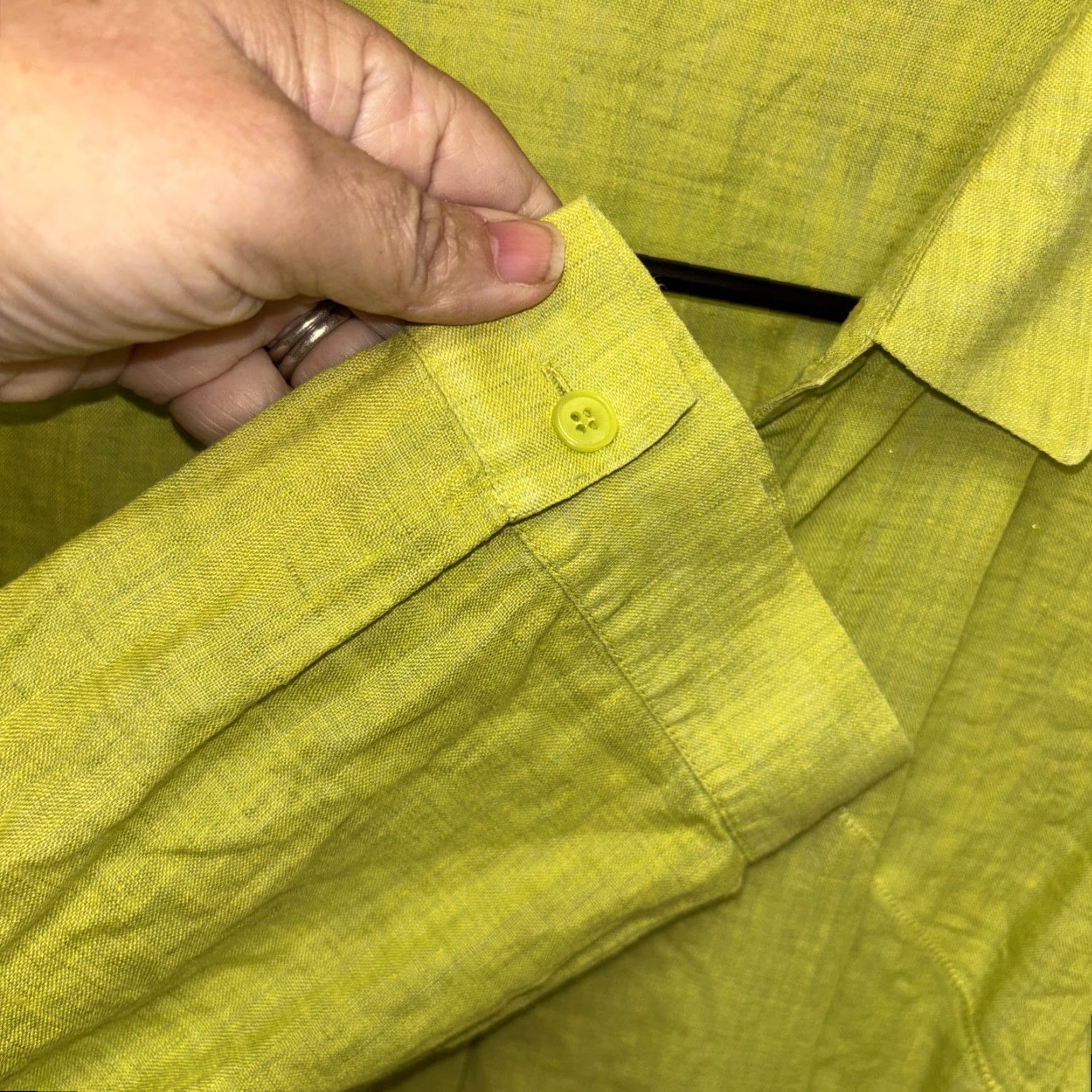 Vintage Lafayette 148 New York Linen Button Up 3/4 Sleeve Top Shirt 12 Chartreuse Collar Womens Blouse Light Breathable Size XL / US 12-14 / IT 48-50 - 5 Thumbnail