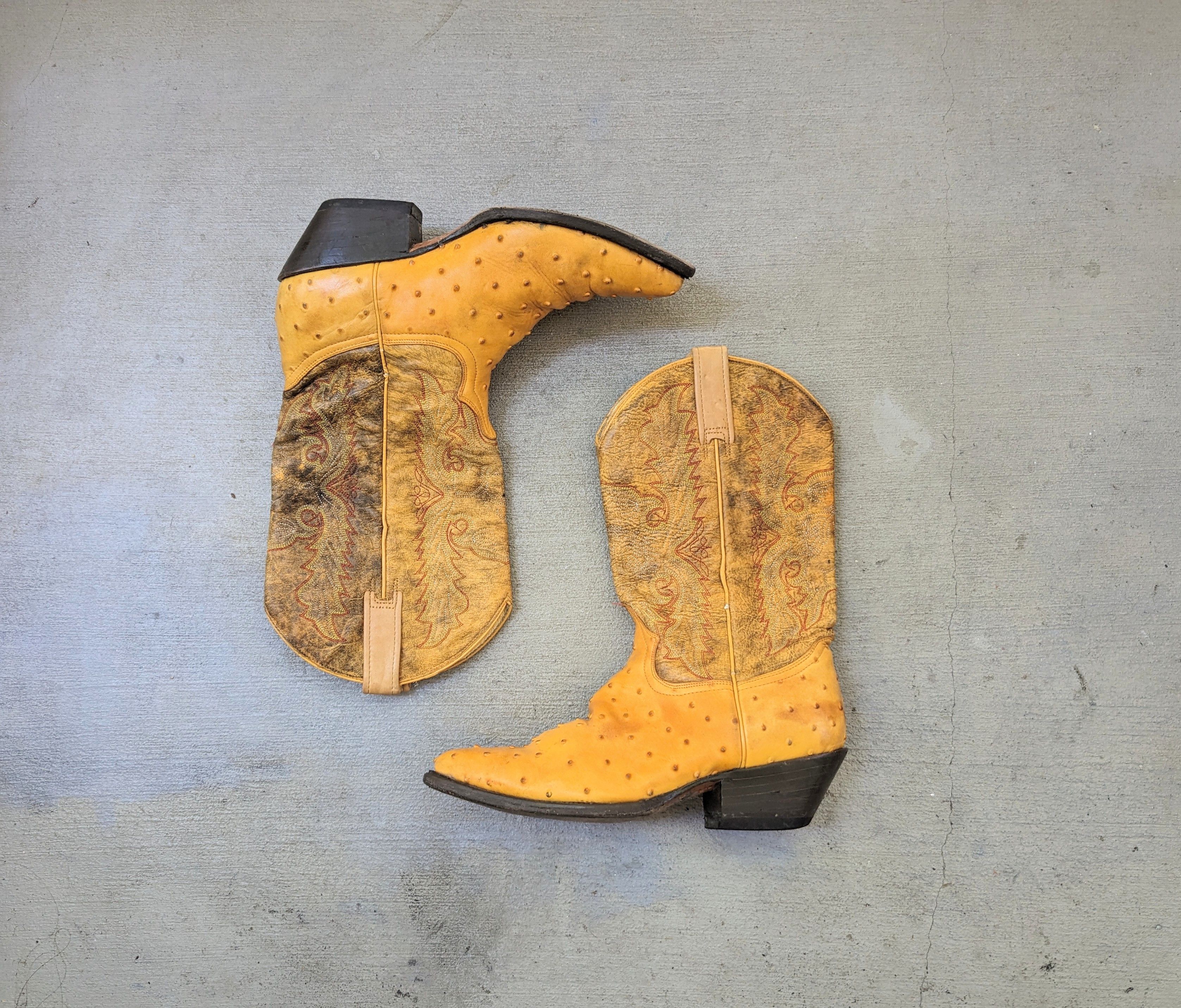 Ostrich Cowboy Boots Yellow 8.5 EE Wide Embossed Leather