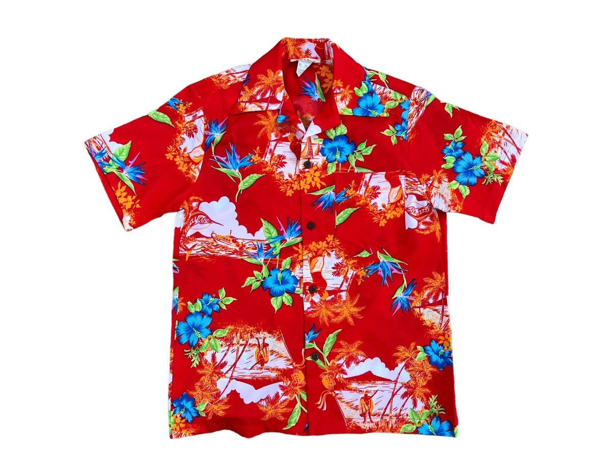 Vintage Vintage 70s Made in Hawaii Hibiscus Red Hawaiian Shirt Size US S / EU 44-46 / 1 - 1 Thumbnail