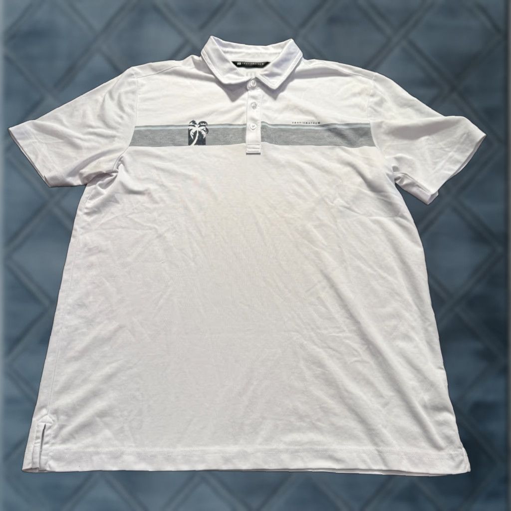 TravisMathew Travis Mathew Polo Shirt Mens L White Polo Shirt Mens L White Floral Palm Print Performance Stretch Golf Size US L / EU 52-54 / 3 - 1 Thumbnail