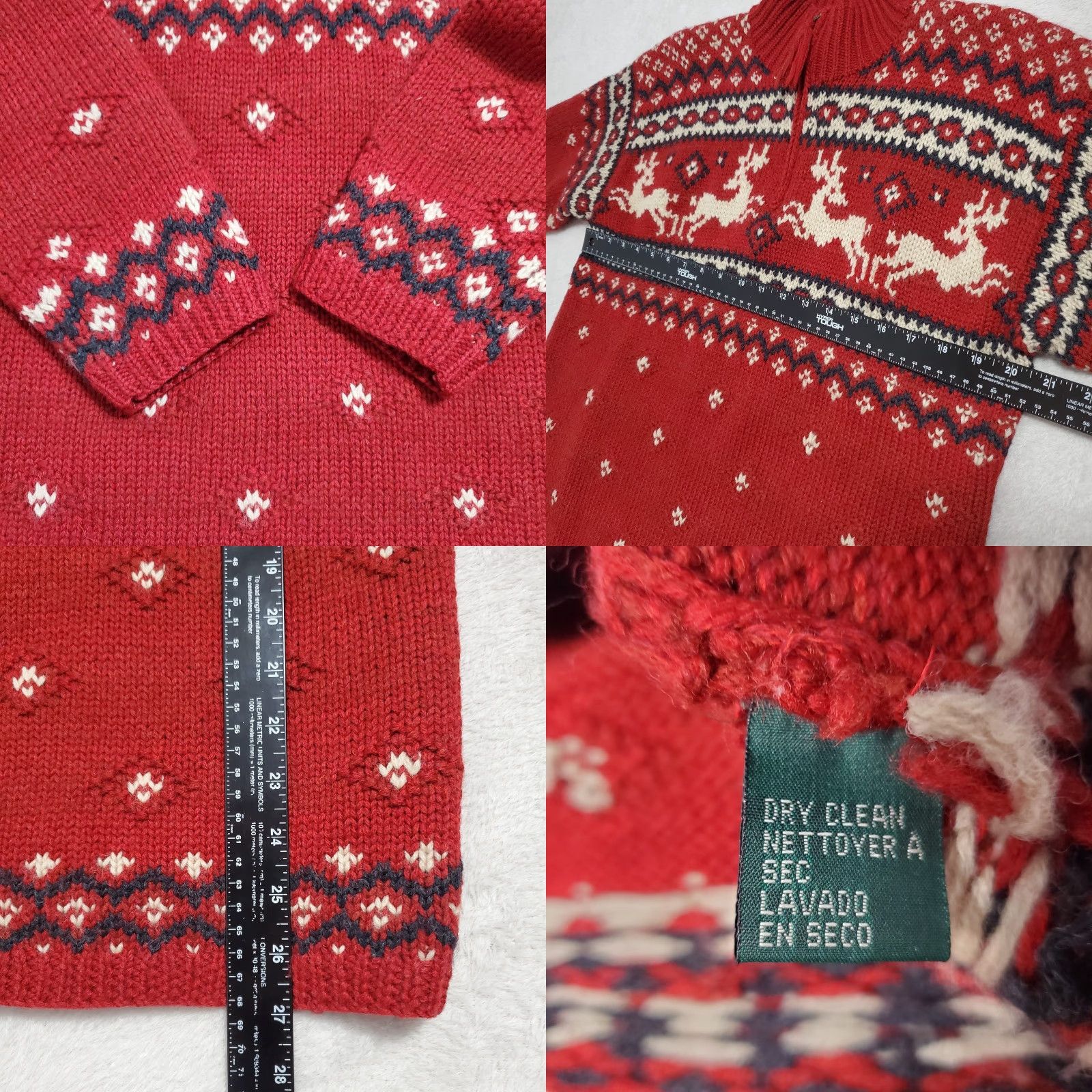 Ralph Lauren VINTAGE Lauren Ralph Lauren Sweater Woman S Red Wool Reindeer Nordic 1/4 Zip Mock Neck Hand Knit Winter Casual Christmas Size S / US 4 / IT 40 - 8 Thumbnail