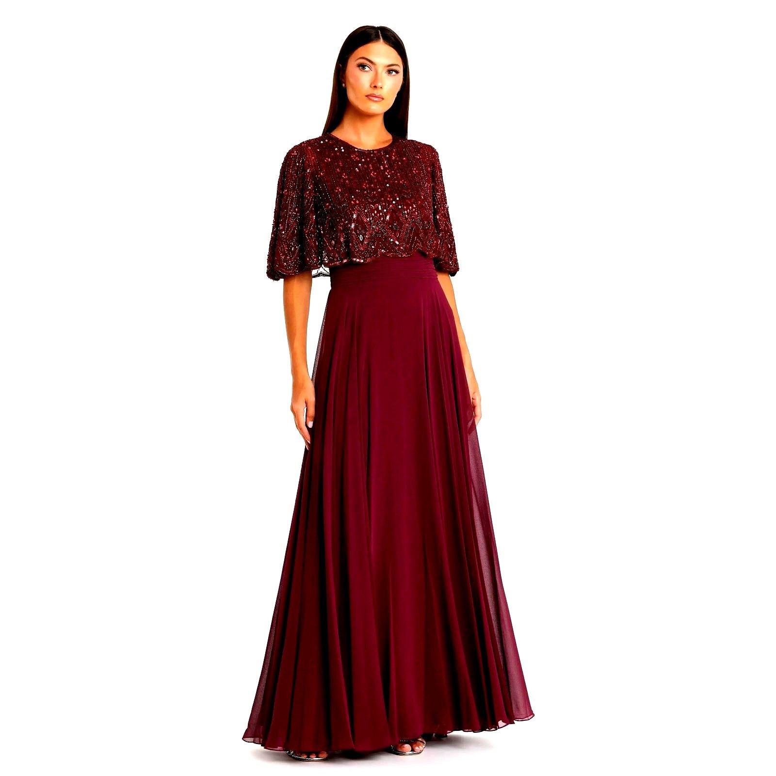 Other Mac Duggal Beaded Overlay A-Line Sequin Gown Aubergine 6 Size M / US 6-8 / IT 42-44 - 2 Thumbnail