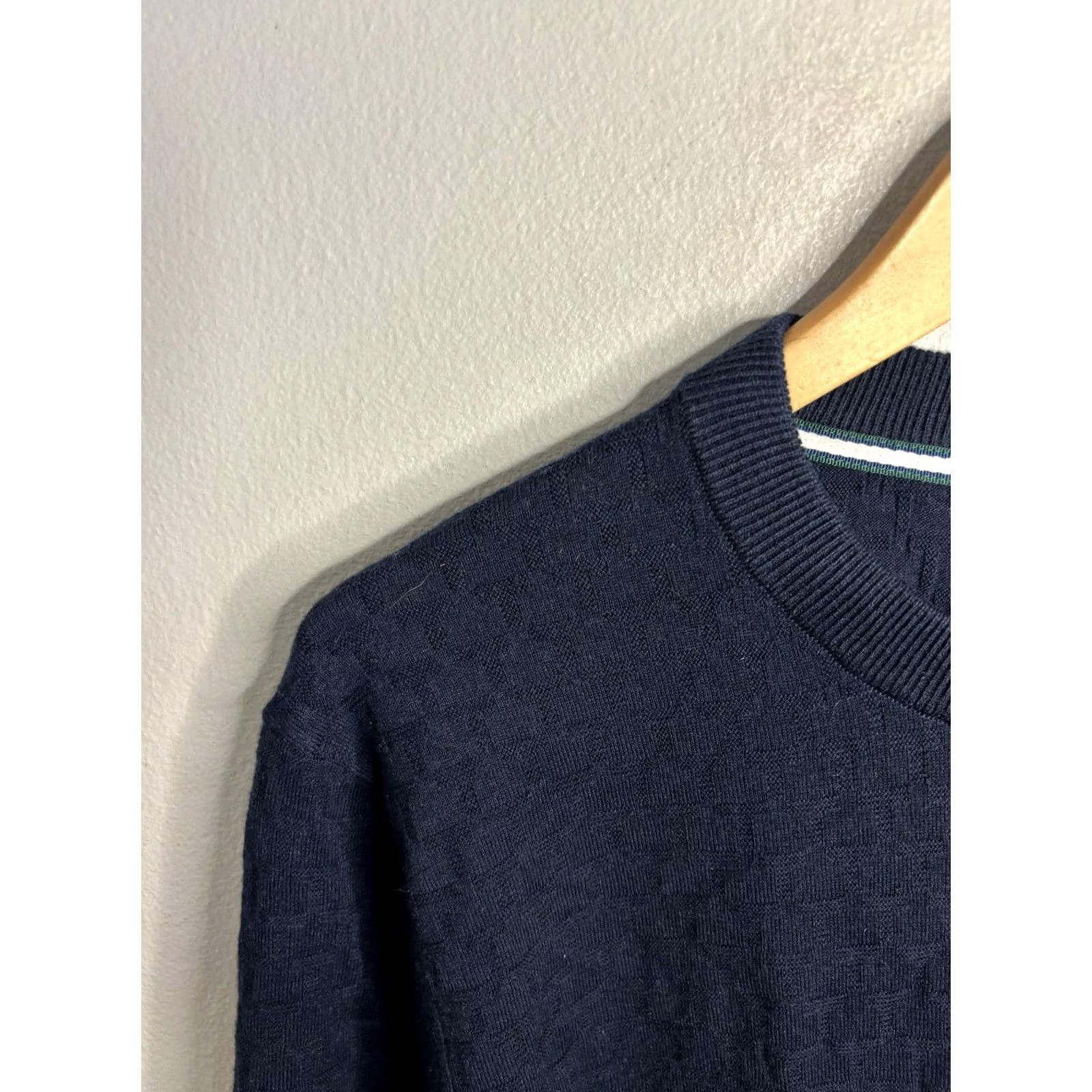 Ted Baker Ted Baker Sweater Mens XL Navy Blue Crewneck Pullover Knit Cotton Textured Geometric Size US XL / EU 56 / 4 - 2 Thumbnail