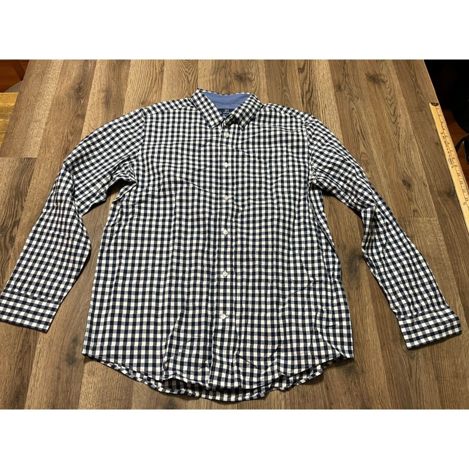 George George Shirt Mens L Blue White Plaid Button Up Long Sleeve Classic Fit Size US L / EU 52-54 / 3 - 2 Thumbnail