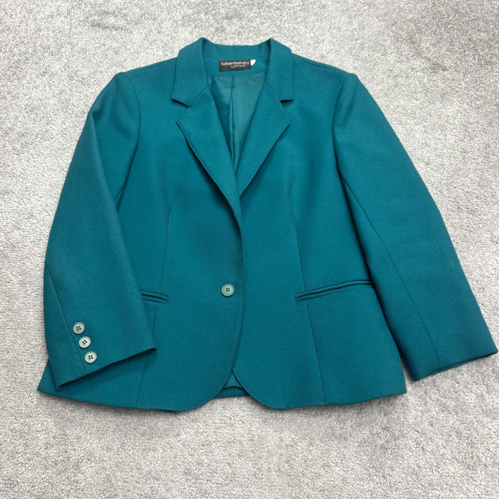 Vintage VINTAGE Haberdashery 90s 2 Piece Suit Set Blazer Skirt Womens 10 Teal Blue Size 32" / US 10 / IT 46 - 2 Thumbnail