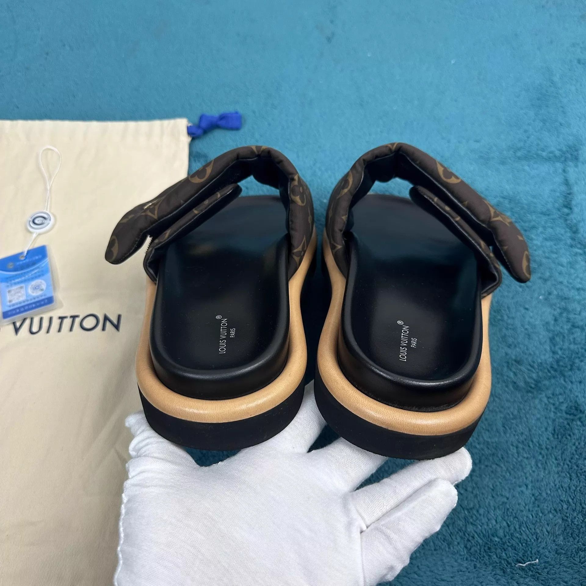 Louis Vuitton LV Pool Pillow Velcro Flip Flops Black Brown 38 Size US 7.5 / IT 37.5 - 4 Thumbnail