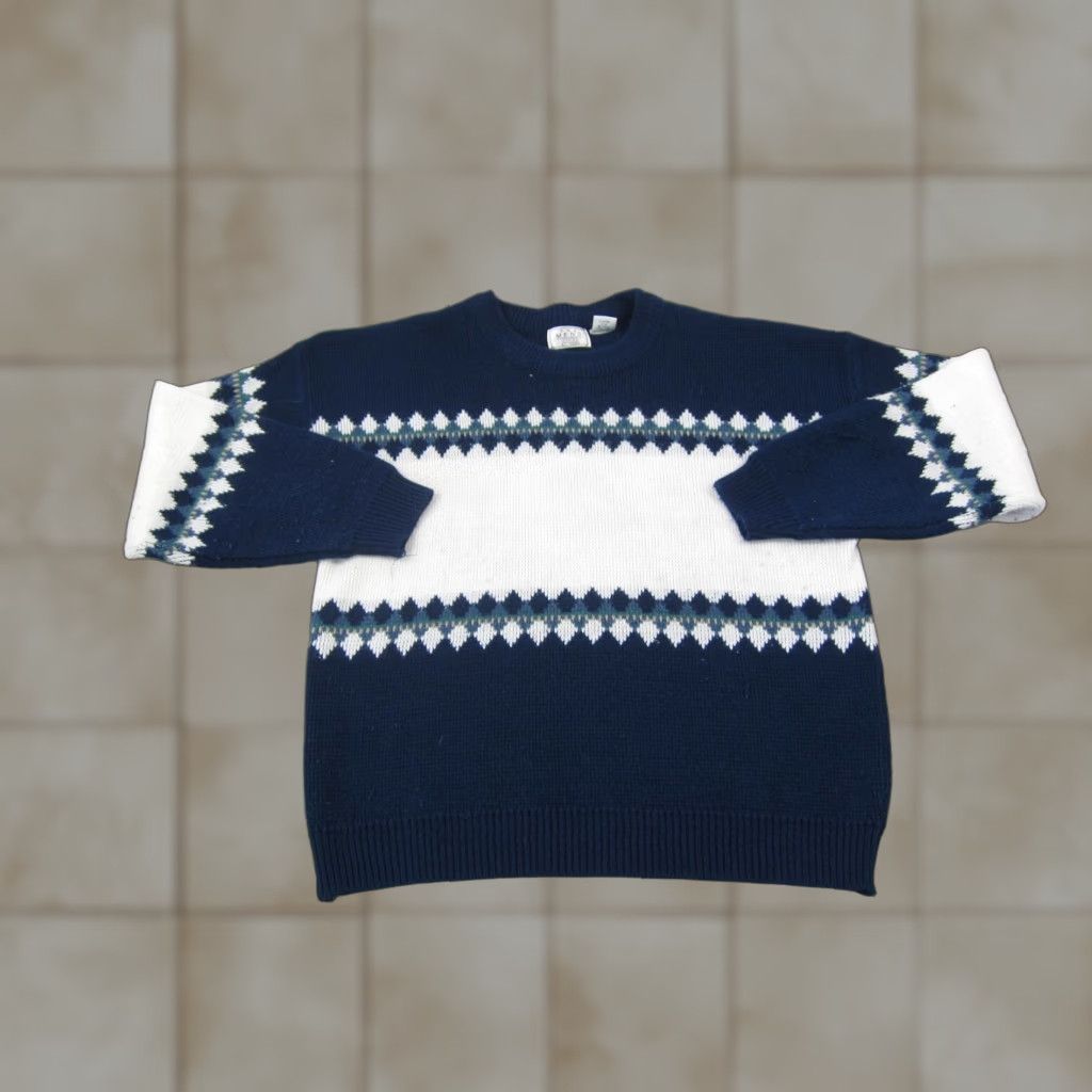 Sears VINTAGE Sears Sweater L Blue Fair Isle Acrylic 90s Chunky Pullover Mens Size US L / EU 52-54 / 3 - 1 Thumbnail
