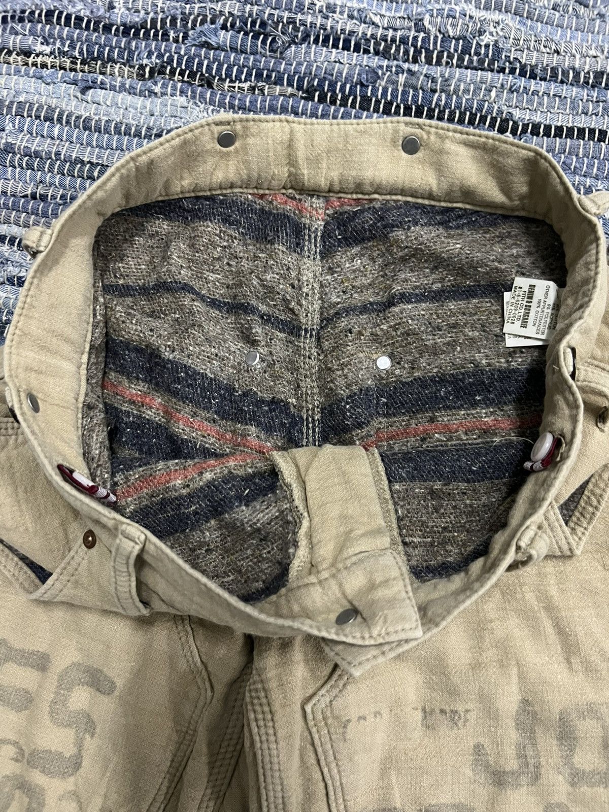 Post Overalls Vintage Denim Dungare Double Knee Stencil Blanket Denim Jean Size US 32 / EU 48 - 11 Thumbnail