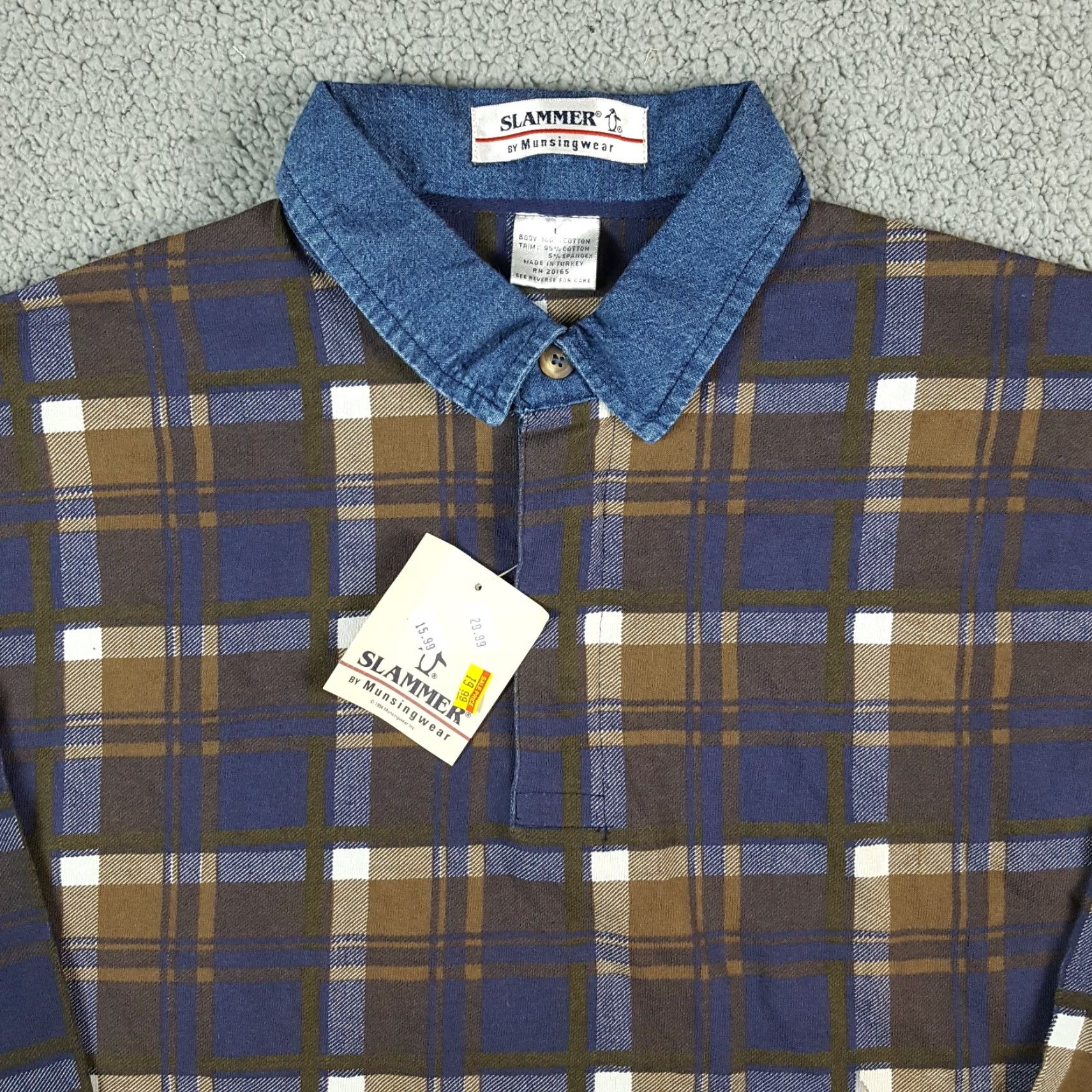 Vintage VINTAGE MunsingWear Polo Shirt Men's Large Casual Plaid Cotton 90s Grunge Preppy Size 42R - 2 Thumbnail