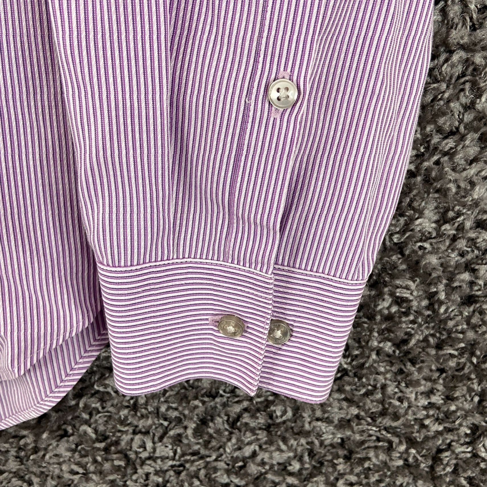 Calvin Klein VINTAGE Calvin Klein Dress Shirt Mens 17 Slim Long Sleeve Purple Stripe Shirt 17 Purple Mens Size 46R - 3 Thumbnail