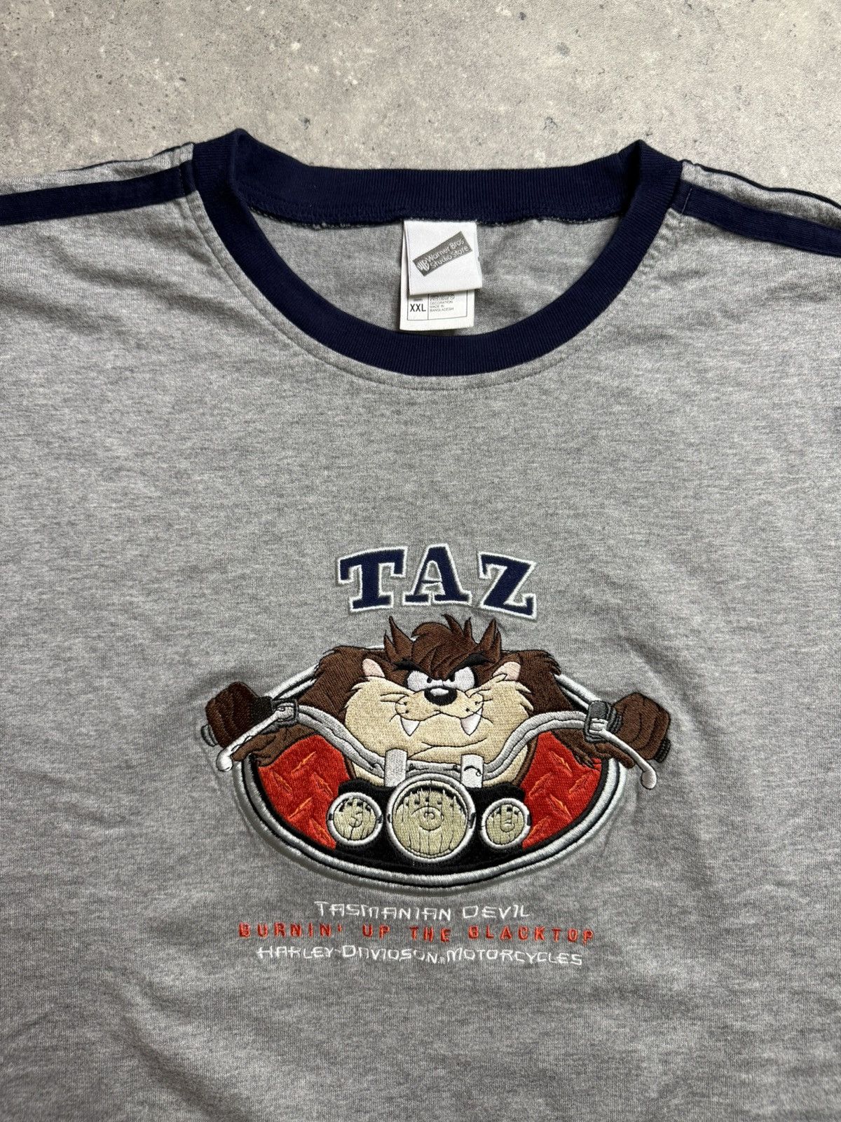 Warner Bros Y2K Taz Harley Davidson Inspired Embroidered Ringer Tee XXL Size US XXL / EU 58 / 5 - 4 Thumbnail