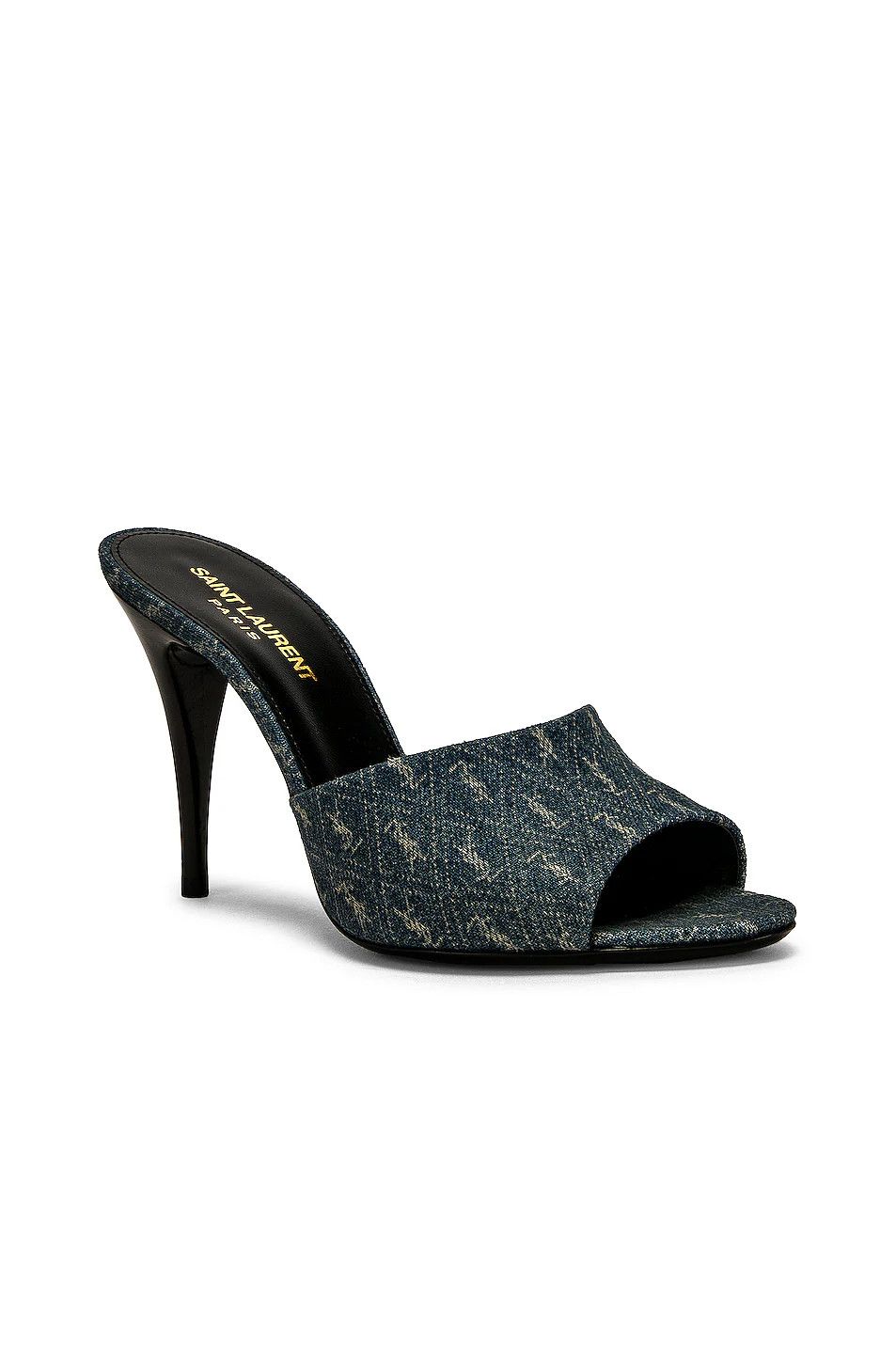Saint Laurent Paris o1bcso1str1124 La 16 Mules In Cassandre Denim in Blue Size US 7 / IT 37 - 2 Thumbnail