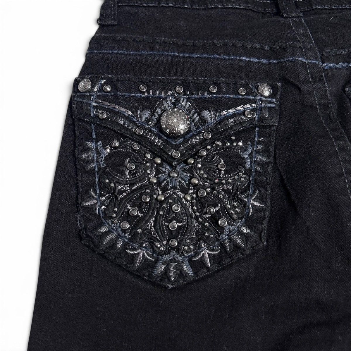 Other Western Grunge Black Mid Rise Bootcut Rhinestone Denim Jeans Size 25" / US 0 / IT 36 - 14 Thumbnail