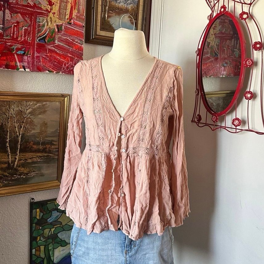 American Eagle Outfitters american eagle peach pink button up blouse Size M / US 6-8 / IT 42-44 - 1 Thumbnail