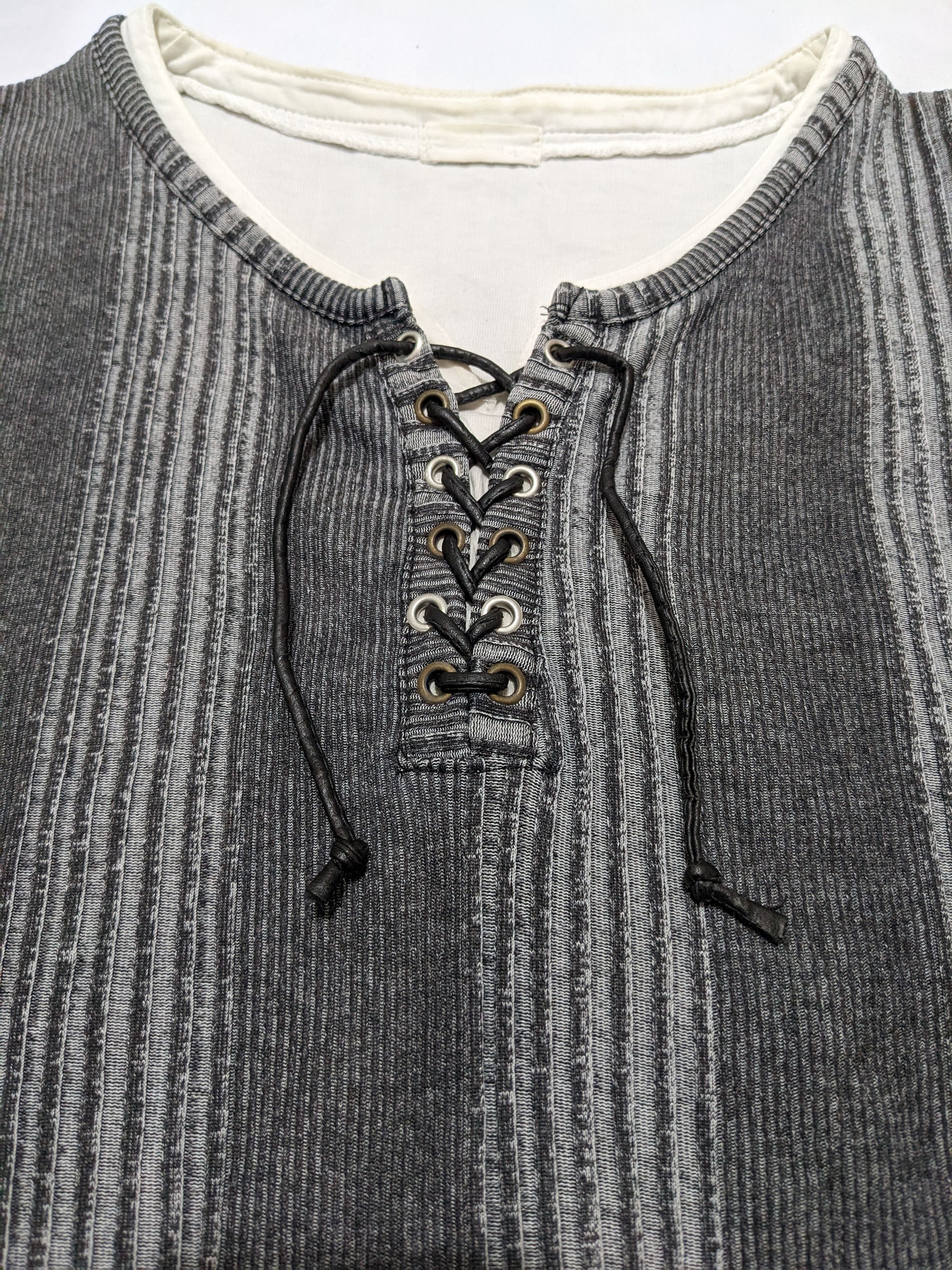 14th Addiction × If Six Was Nine × Japanese Brand Lace Up Stripes Gray T-Shirt Size US M / EU 48-50 / 2 - 3 Thumbnail