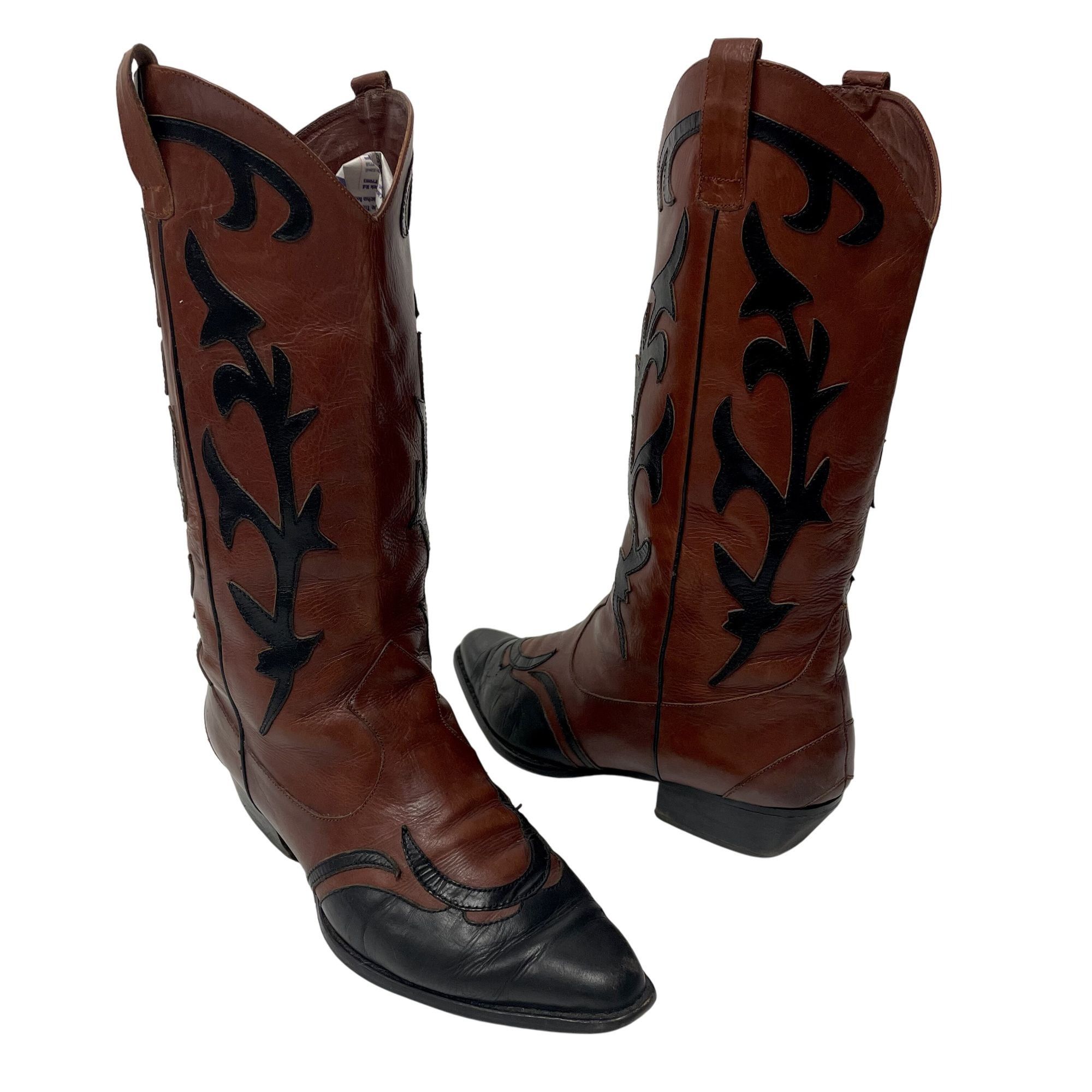 Other Vtg Van Eli Leather Cowboy Western Black Wingtip RODEO Boots Size US 6 / IT 36 - 2 Thumbnail