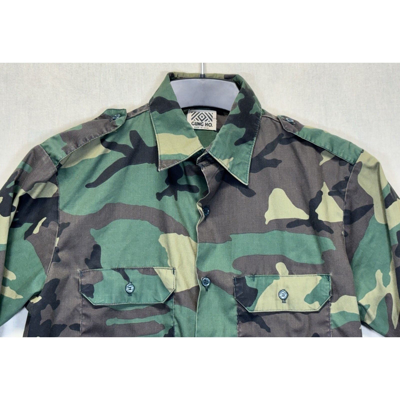 The Unbranded Brand Vintage Gung Ho Sz L Green Camo Military Button Shirt Size US M / EU 48-50 / 2 - 7 Thumbnail