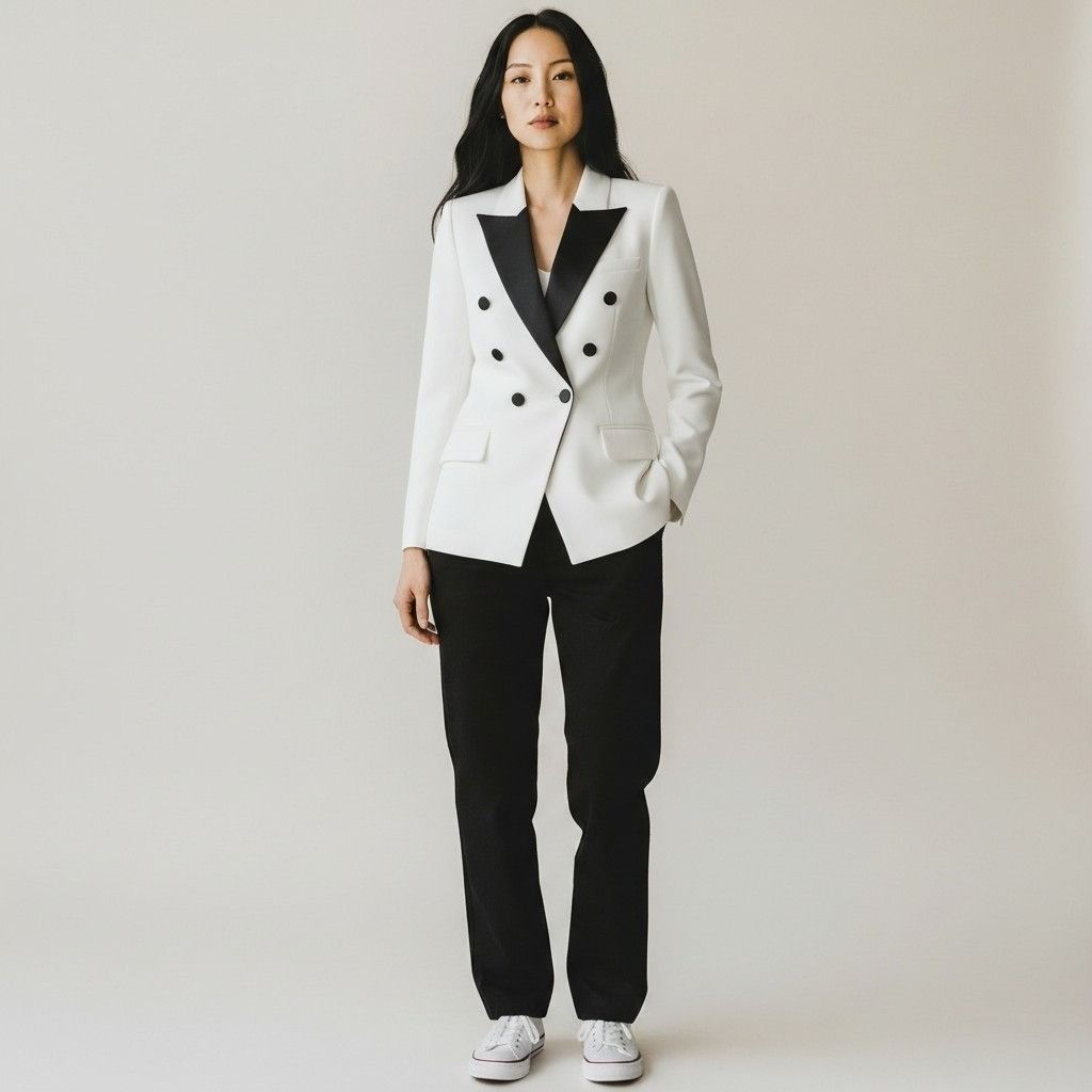 L'AGENCE L'AGENCE Double Breasted Blazer Women 8 White Black Tuxedo Size M / US 6-8 / IT 42-44 - 1 Thumbnail