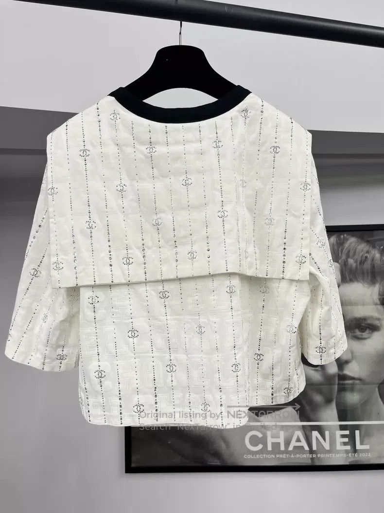 Chanel Chanel White rhinestone navy collar T-shirt Size XS / US 0-2 / IT 36-38 - 3 Thumbnail
