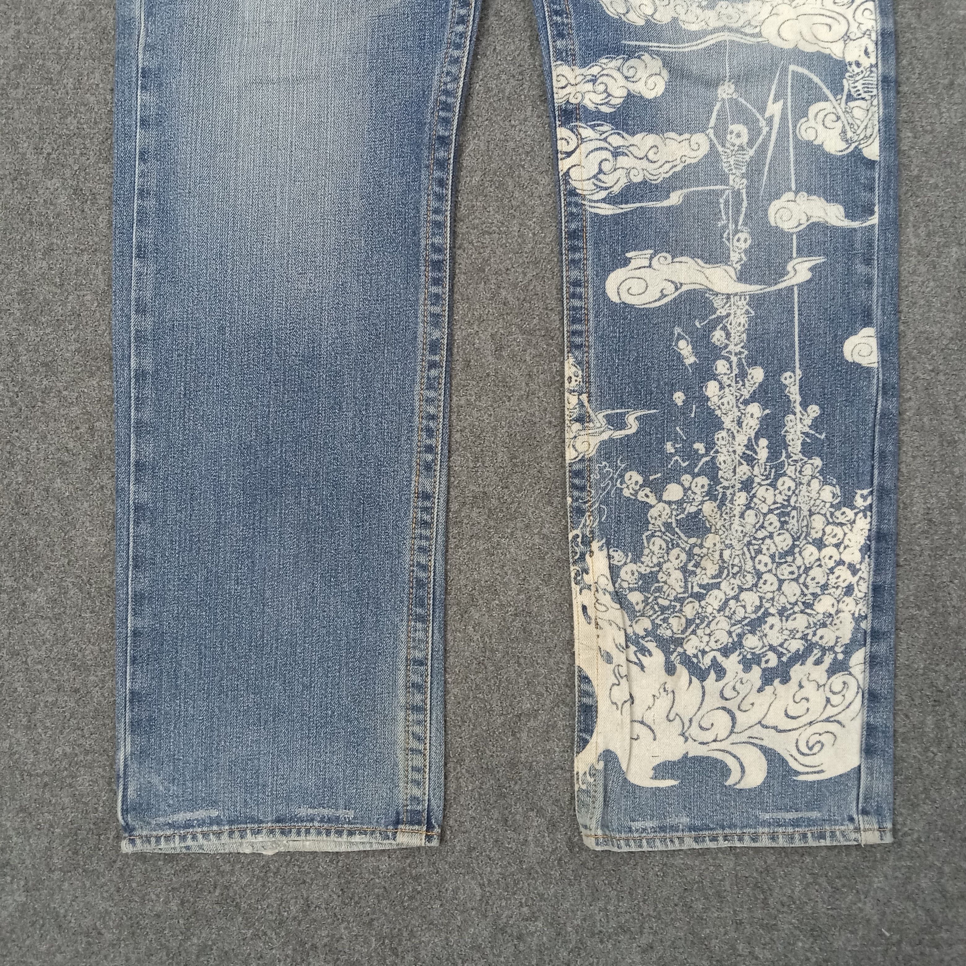Japanese Brand Embroidery Art Japan skulls Baggy Denim Jeans C252N24 Size US 36 / EU 52 - 3 Thumbnail
