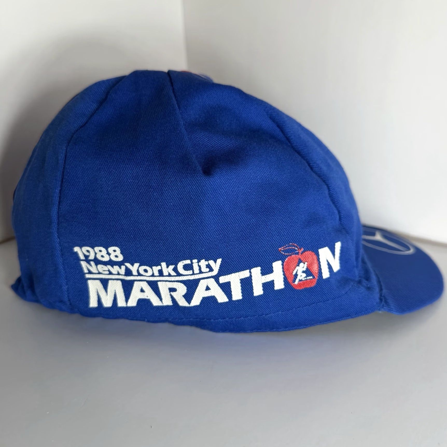 Kapital VINTAGE NY NY City Marathon Short Brim Hat Blue 1988 Mercedes-Benz USA Made Cap It All Men Baseball Cap One Size Cotton Canvas Lightweight Size US 35 - 3 Thumbnail