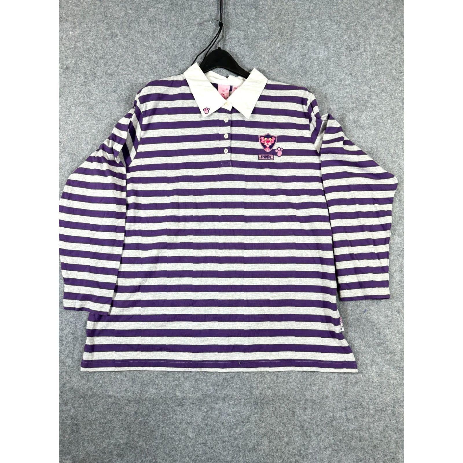 Vintage VINTAGE Pink Panther Polo Shirt Womens 22/24 Striped Logo Purple Gray Long Sleeve Polo 2002 Womens Size 3XL / US 20-22 - 2 Thumbnail