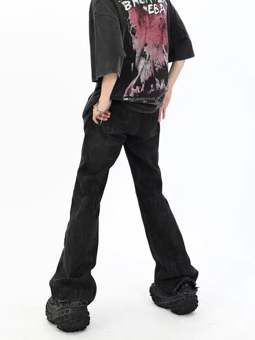 Japanese Brand × Jean Vintage washed and worn black ripped micro flare jeans Size US 32 / EU 48 - 3 Thumbnail