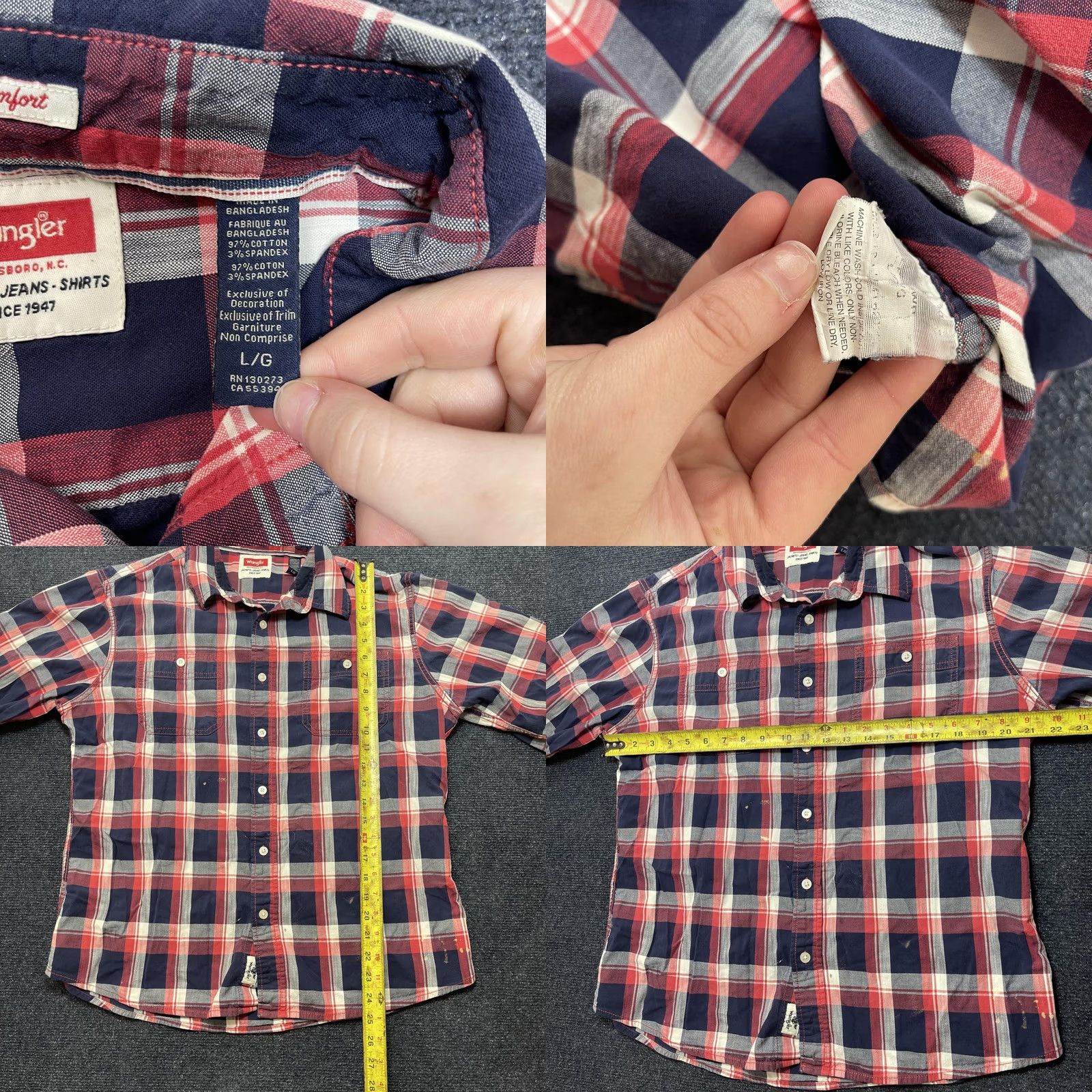 Wrangler Wrangler Shirt Mens L Blue Red Plaid Long Sleeve Button-Up Cotton Casual Size US L / EU 52-54 / 3 - 8 Thumbnail