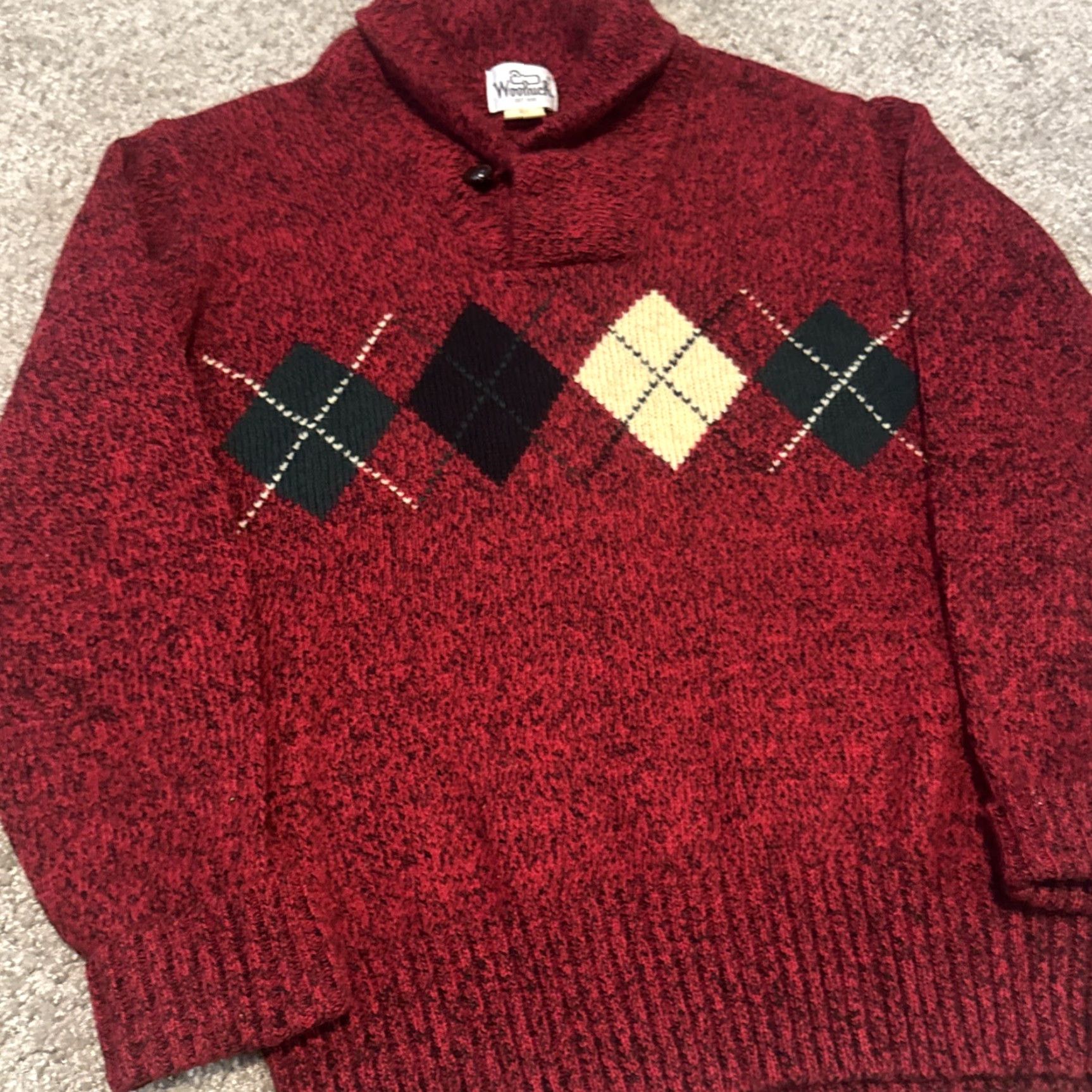 Vintage VINTAGE Woolrich Red Agryle Shawl Button Collar Wool Sweater Medium Size US M / EU 48-50 / 2 - 4 Thumbnail