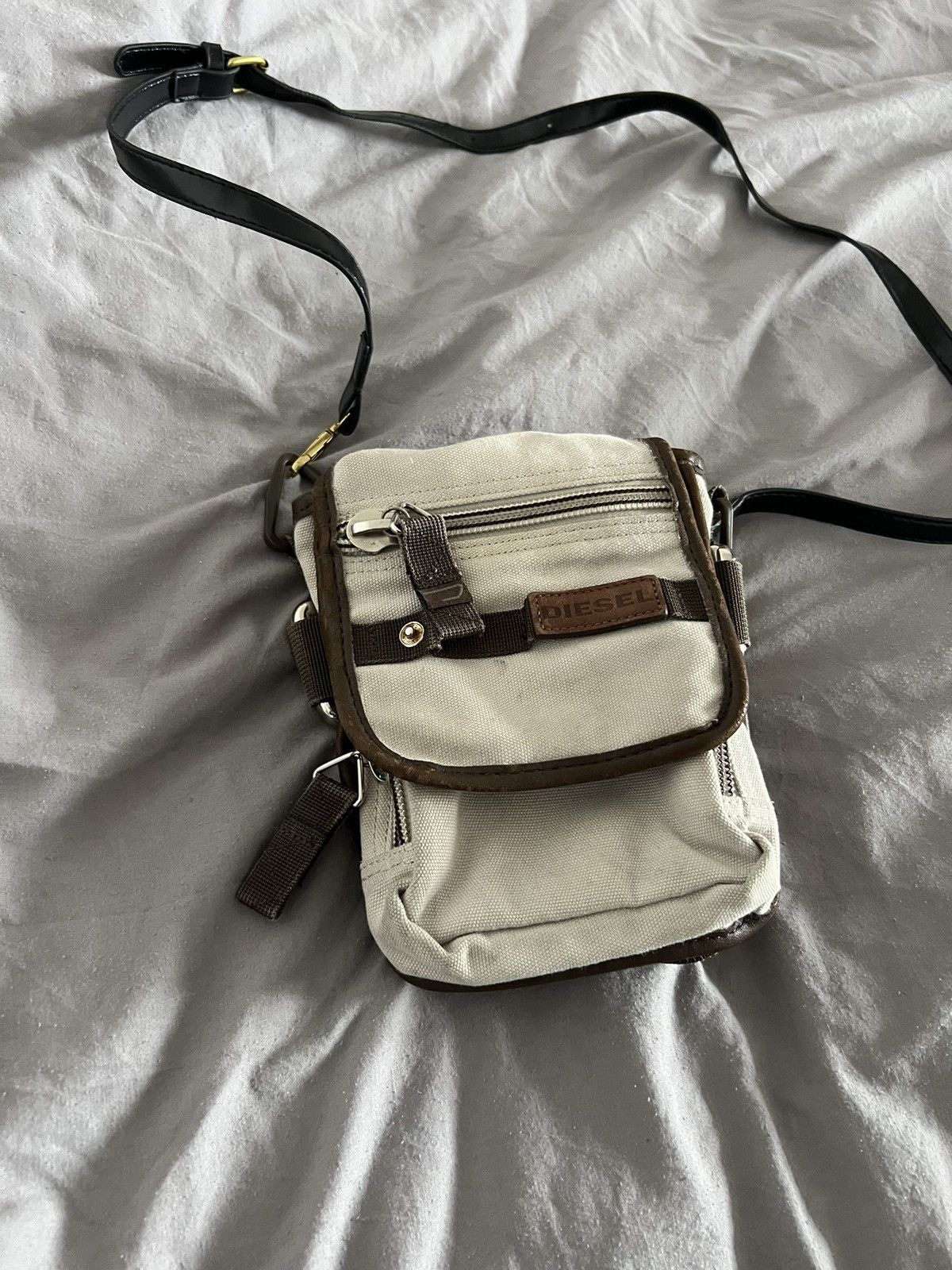 Vintage Diesel Messenger Bag Shoulder Y2K 90's Military Army in Brown, Men's