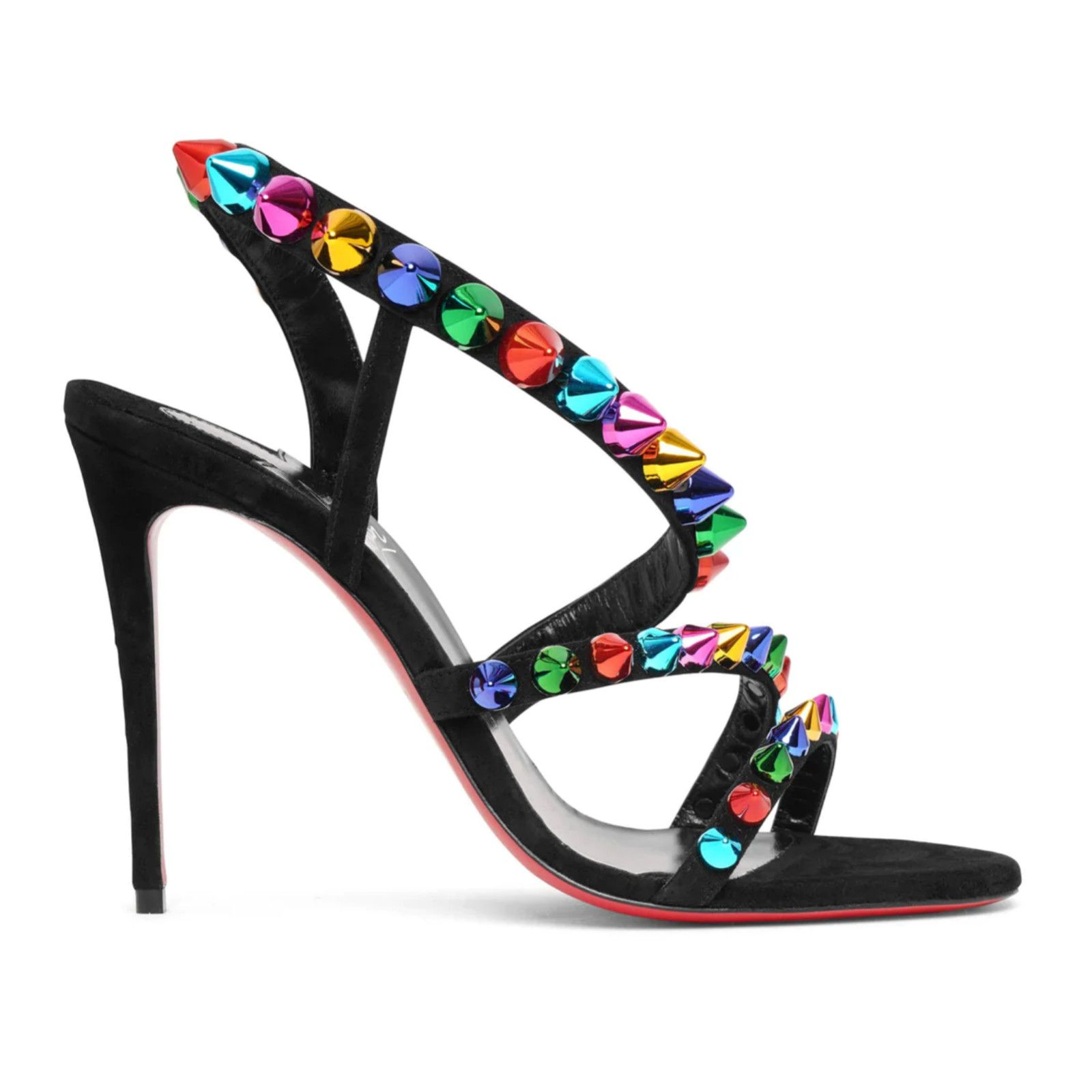 Christian Louboutin Spikita Strap 100 Black Suede Strappy Sandal Heel Pump 37.5 Size US 7.5 / IT 37.5 - 1 Thumbnail