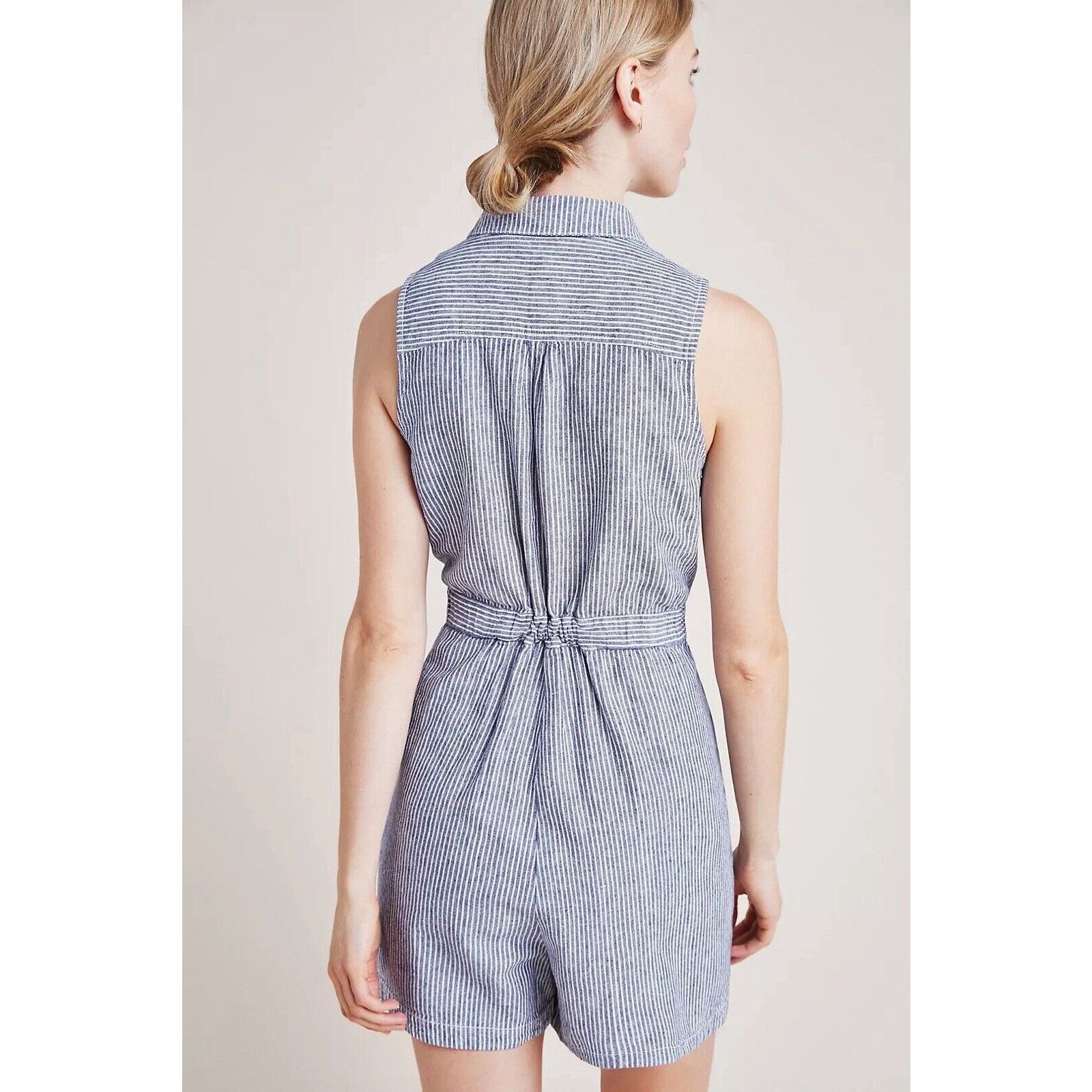Anthropologie Anthropologie Collared Jumpsuit Shorts Cotton Linen US 4 Size 27" / US 4 / IT 40 - 15 Thumbnail