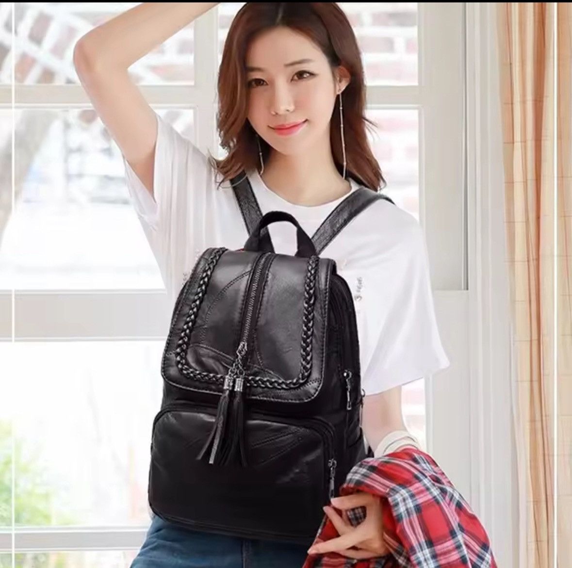 Japanese Brand Women Backpack School Bag Classic Black Waterproof Size ONE SIZE - 4 Thumbnail