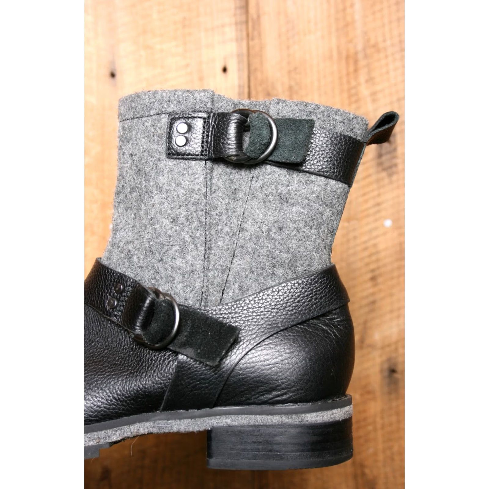 Vintage VINTAGE WOOLRICH Baltimore Black Leather & Gray Wool Moto Boots Women's Sz. 8.5 M Size US 9 / IT 39 - 7 Thumbnail