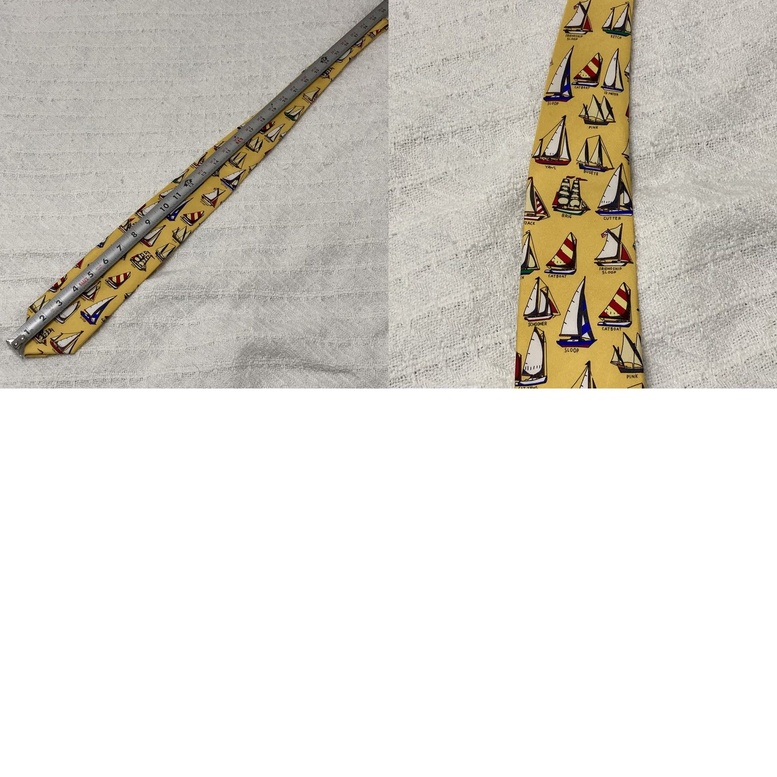 Vintage Alynn Neckwear Name That Boat Tie Eric Holch Silk Necktie Sailboats NWT Sailboats Boats Nautical Yellow 57-60" Mens Silk Tie Size ONE SIZE - 8 Thumbnail