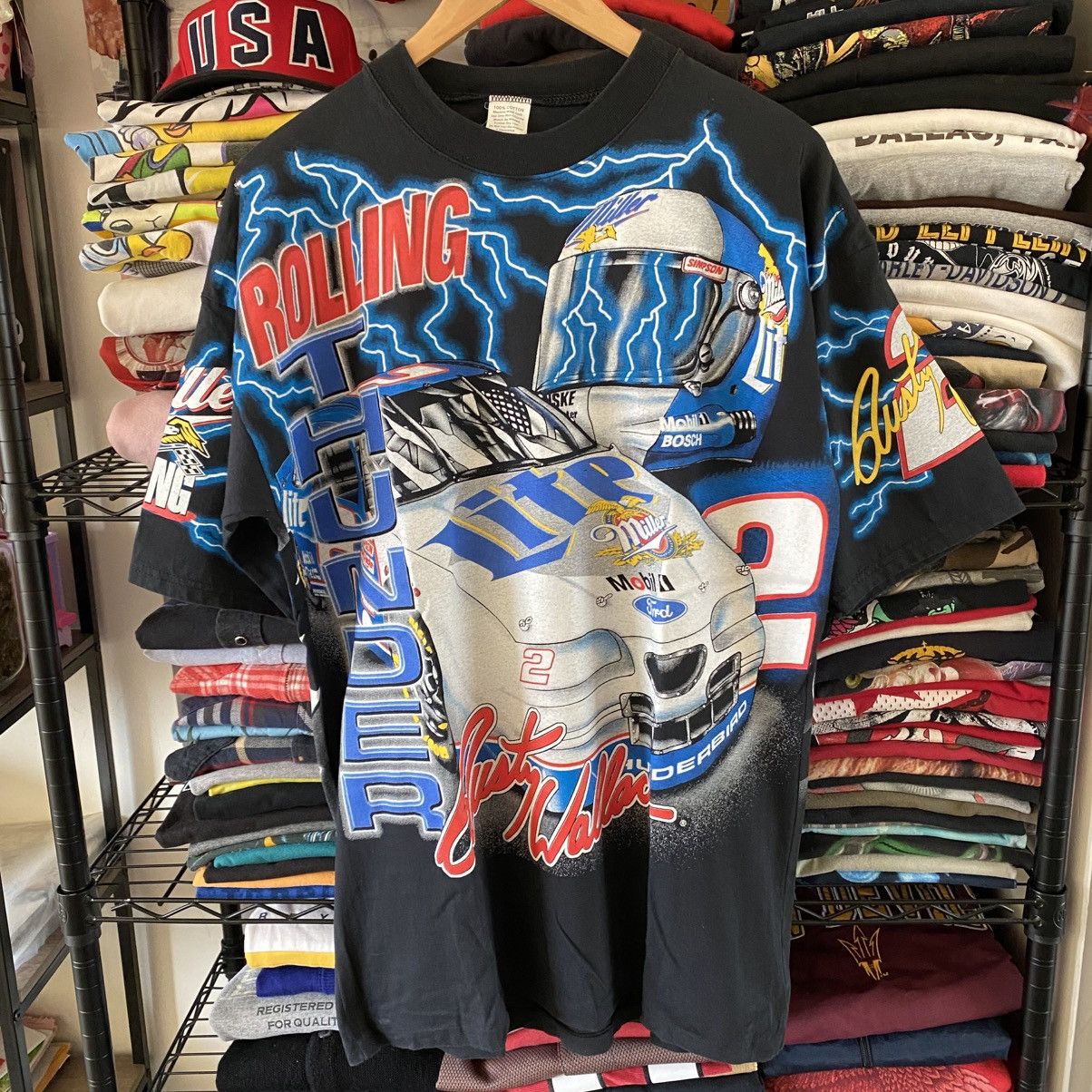 NASCAR Vintage Nascar T-Shirt Rolling Thunder Rusty Wallace 1997 Size US L / EU 52-54 / 3 - 1 Thumbnail