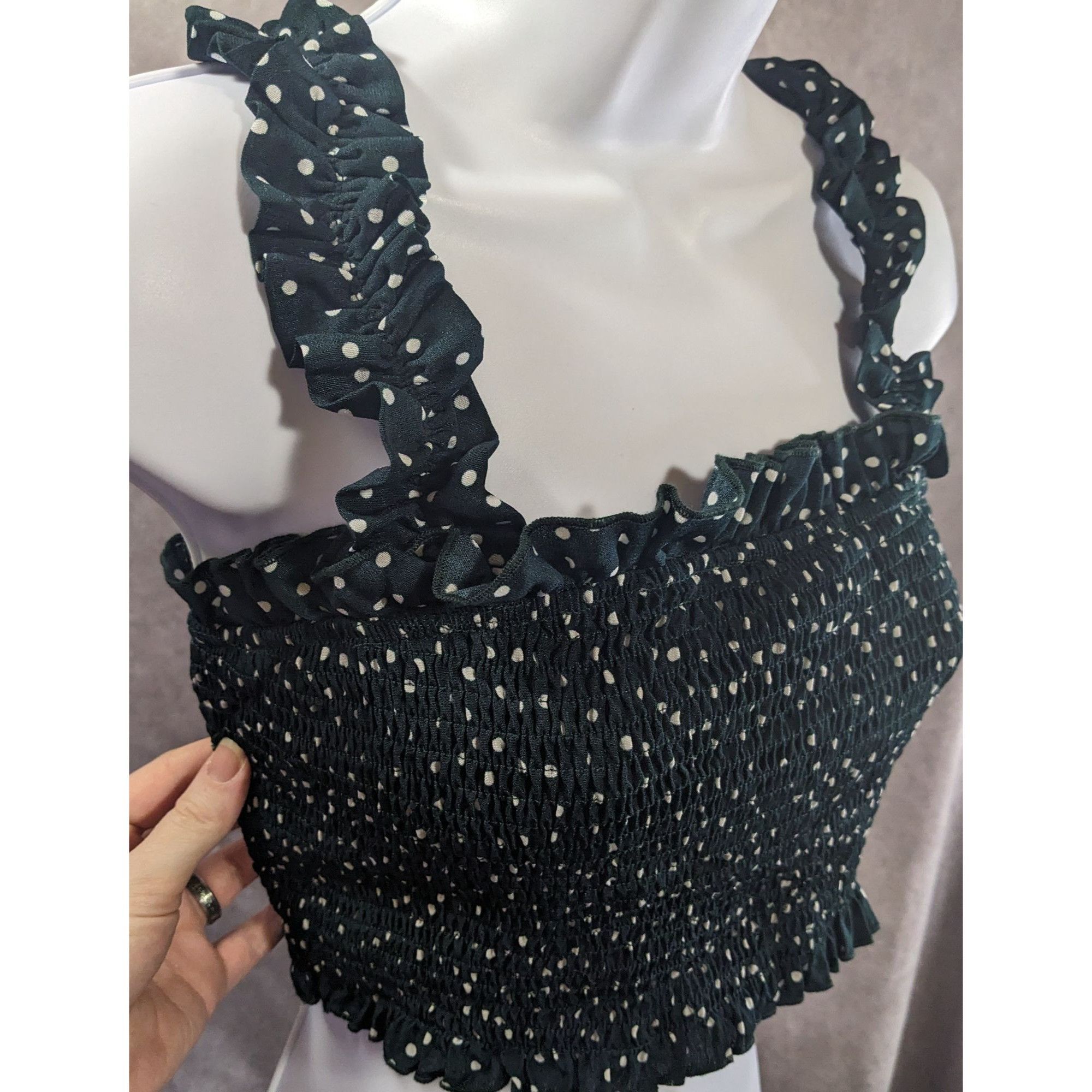 Other Summer Festival Green Polka Dot Smocked Crop Top With Ruffle Size XXL / US 16-18 / IT 52-54 - 1 Thumbnail