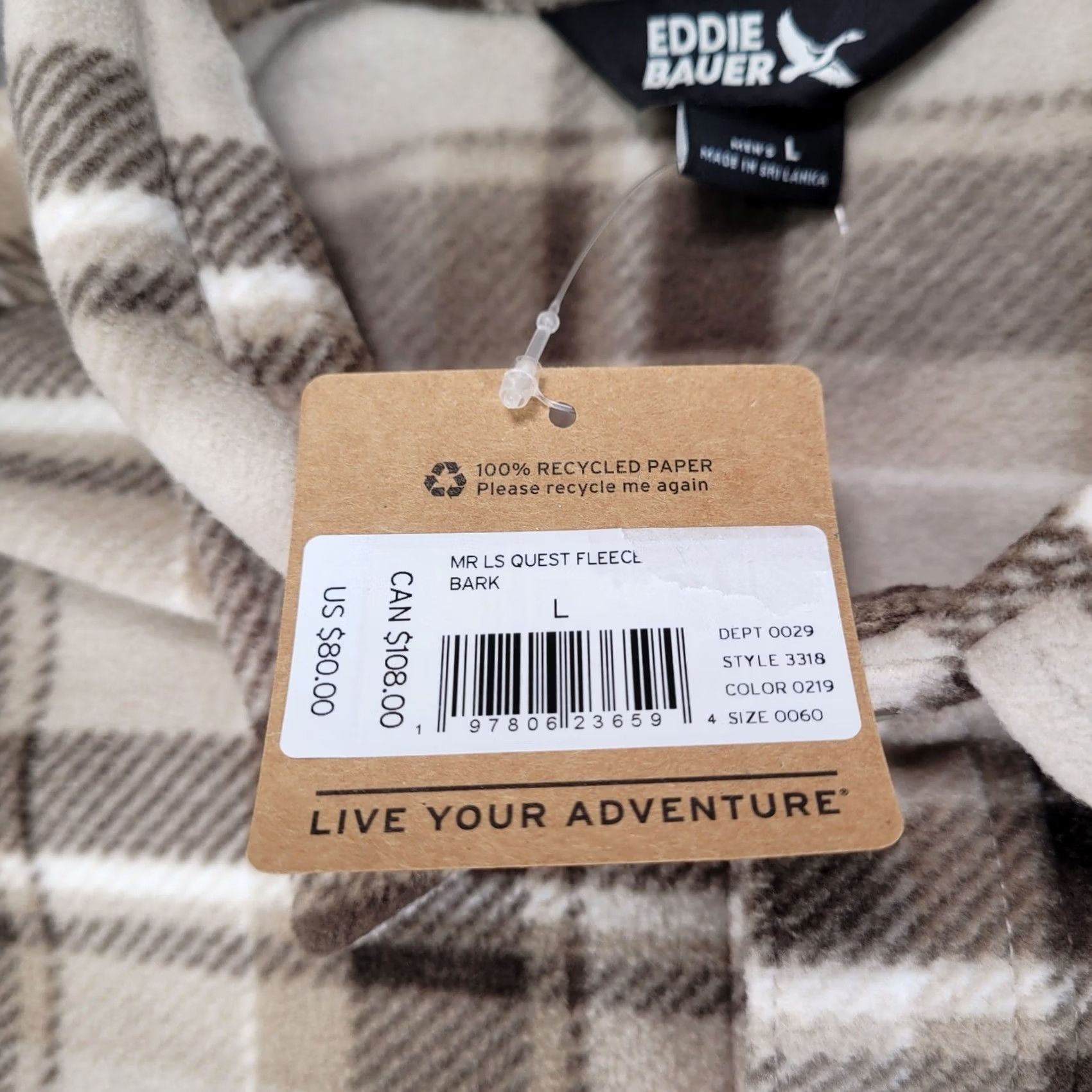 Eddie Bauer Eddie Bauer Mens Shirt L Bark Brown Plaid Fleece Long Sleeve NEW Size US L / EU 52-54 / 3 - 4 Thumbnail