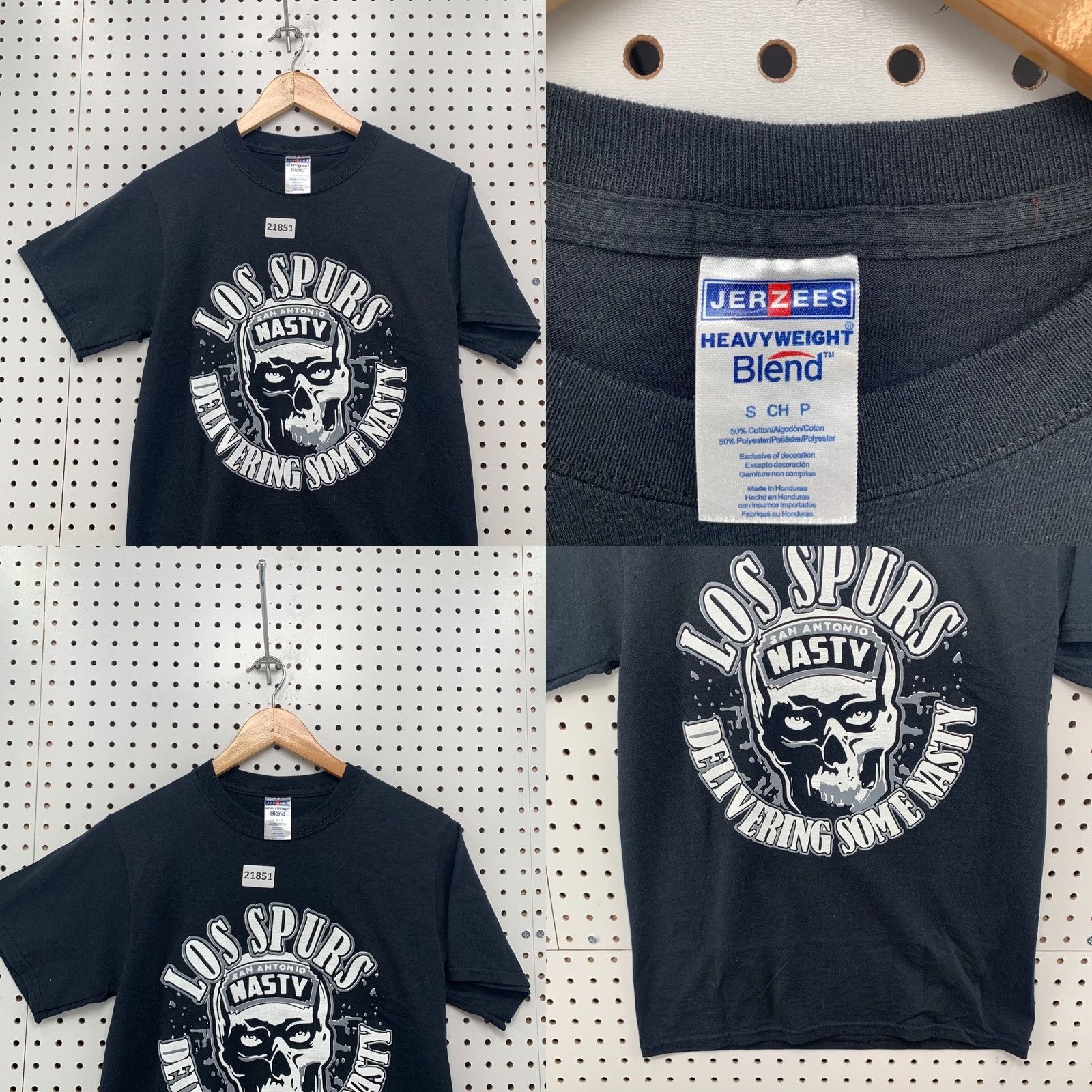 Jerzees Spurs Shirt Black Delivering The Nasty Skull Adult Small 16.5x27 Size US S / EU 44-46 / 1 - 8 Thumbnail