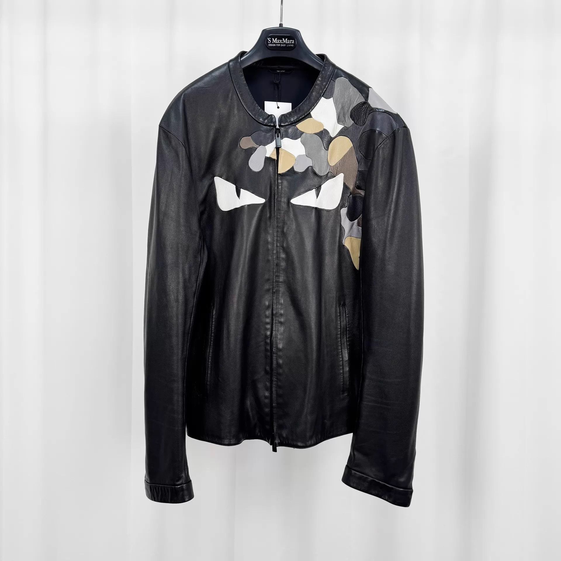 Fendi Black Leather Jacket with Camo and Eye Design Size US L / EU 52-54 / 3 - 1 Thumbnail