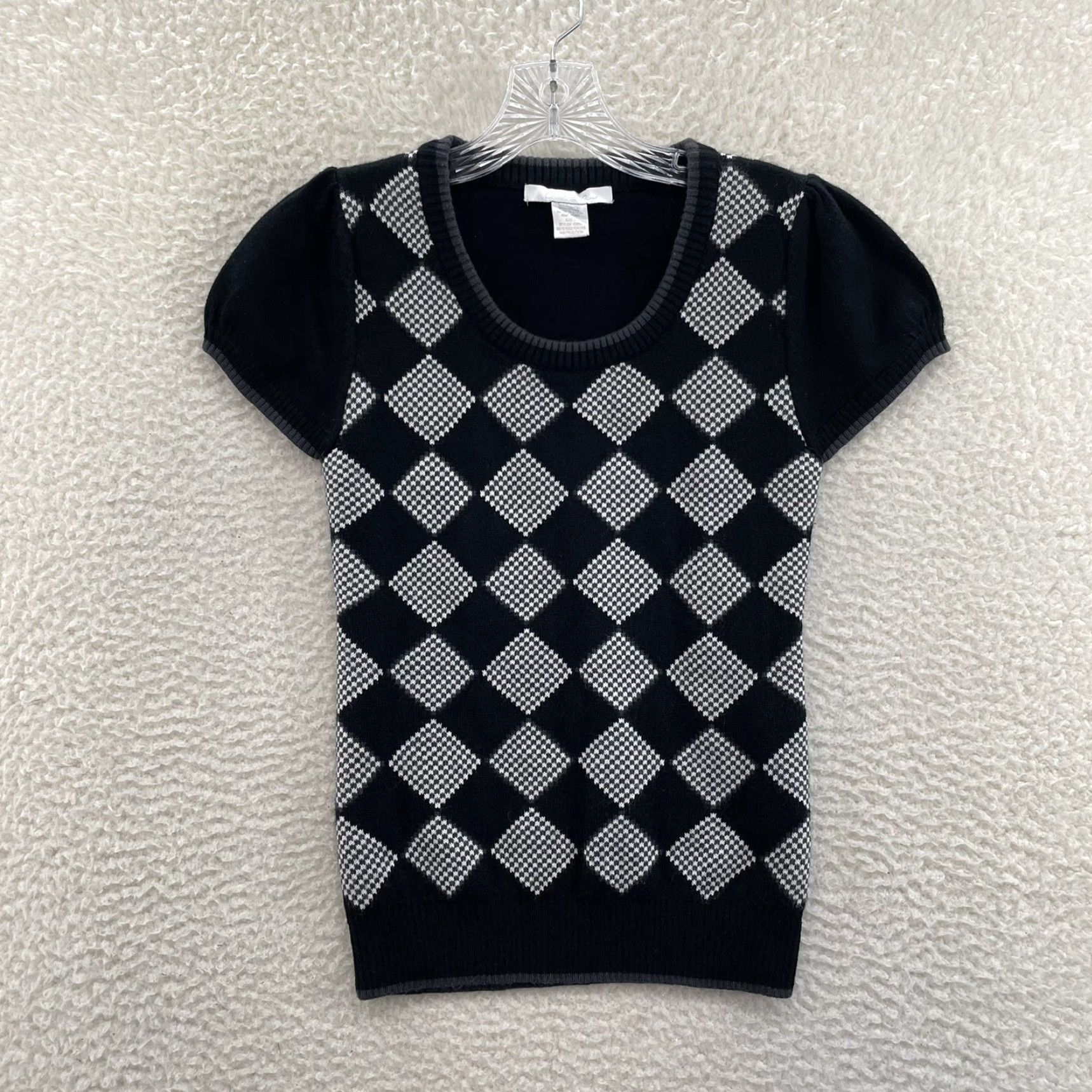 Vintage VINTAGE Y2K Top Black Argyle Cap Sleeve Preppy Academia Fairy Grunge Whimsigoth Shirt S Womens Size S / US 4 / IT 40 - 2 Thumbnail