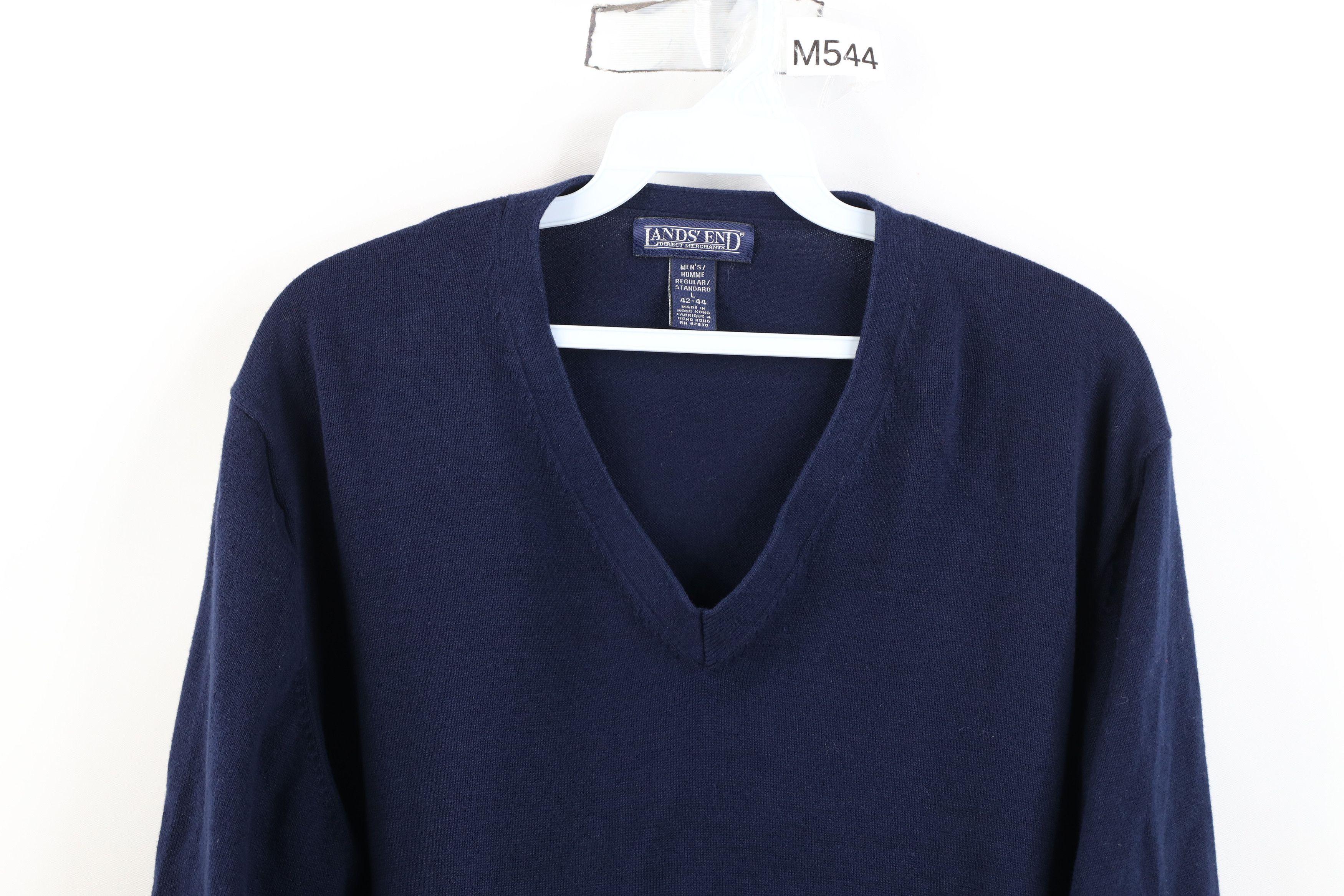 Lands' End Vintage 90s Lands End Cotton Ribbed Knit V-Neck Sweater Navy Size US L / EU 52-54 / 3 - 2 Thumbnail