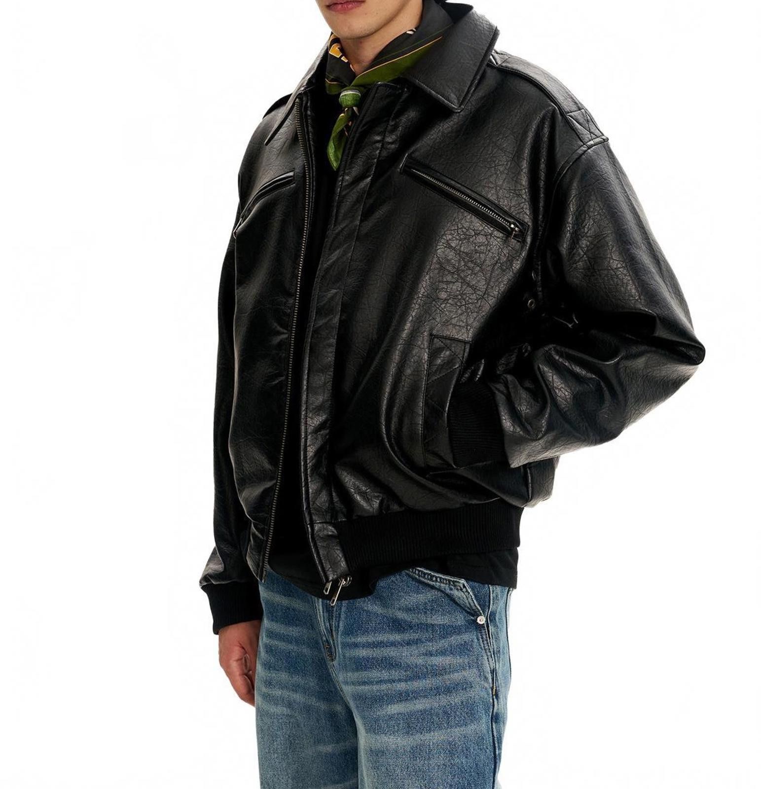 Japanese Brand Black Retro Cracked PU Leather Motorcycle Jacket Size US M / EU 48-50 / 2 - 2 Thumbnail