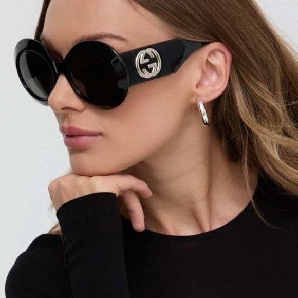 Gucci NEW GG1647S 007 GUCCI BLACK ROUND WOMEN SUNGLASSES GG 1647S Size ONE SIZE - 1 Thumbnail