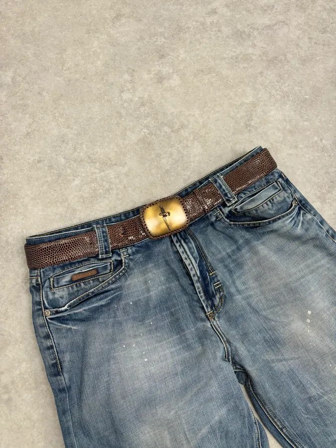 Vintage Cesare Paciotti Gold Dagger Buckle Brown Leather Belt Size ONE SIZE - 1 Thumbnail