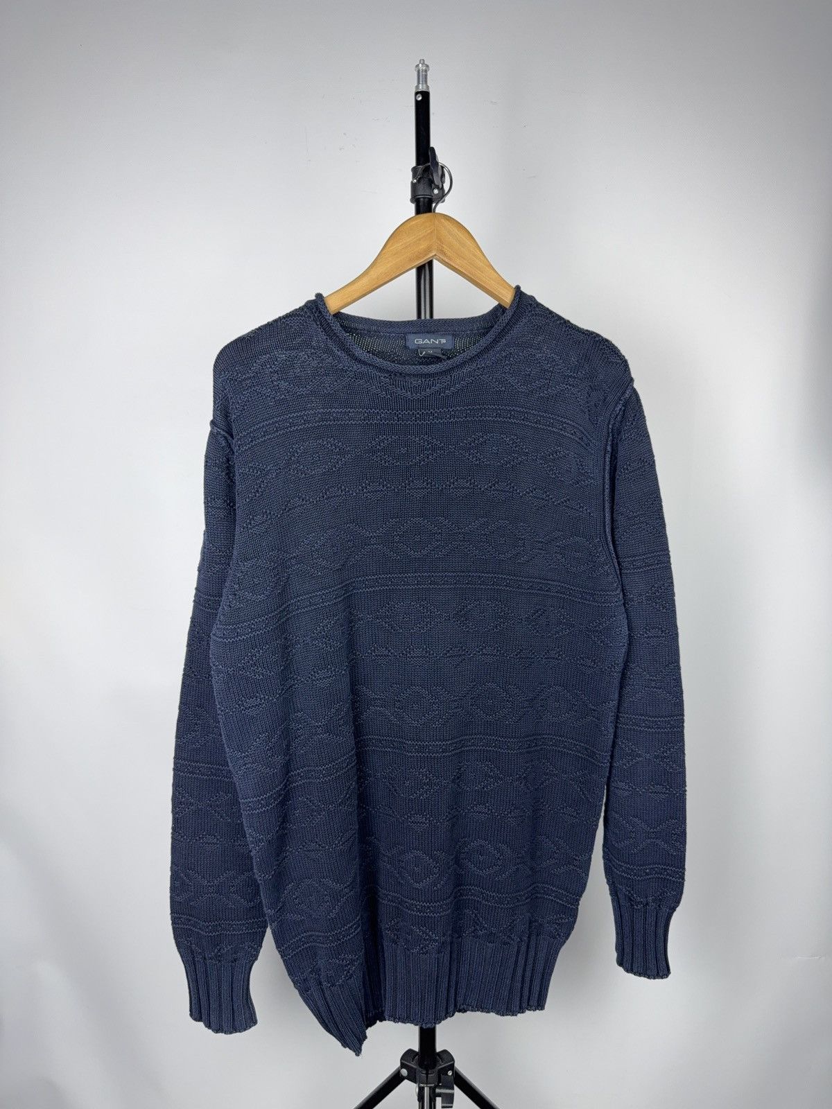 Gant Luxury GANT Textured Knit Crewneck Sweater Navy Cotton Size US M / EU 48-50 / 2 - 1 Thumbnail