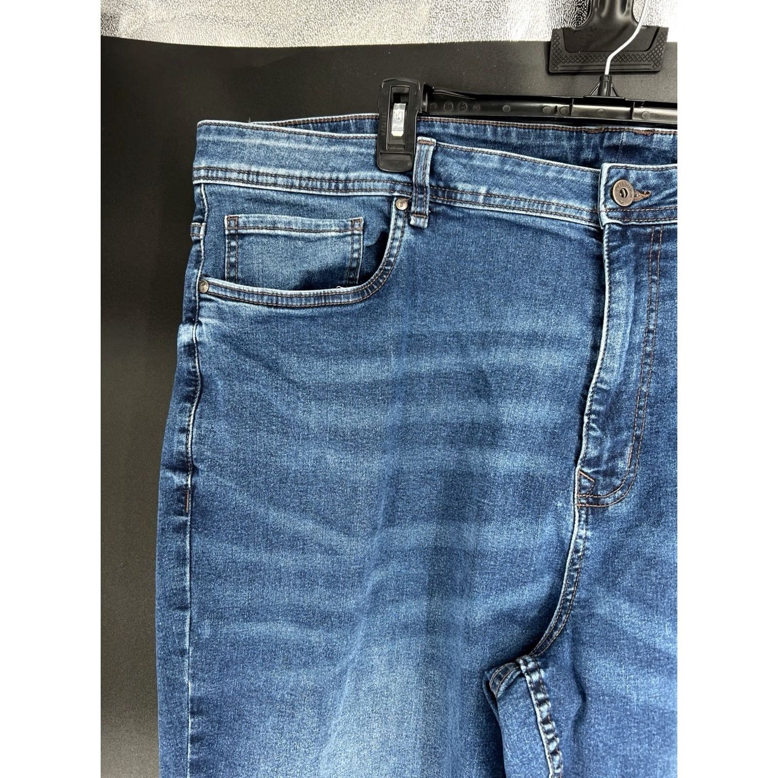 Denime the perfect jean nyc Jeans Men 44x30 Athletic Fit Stretch Straight Blue Denim 5-Pocket Zip Button Closure Regular Size Mens Size US 44 / EU 60 - 3 Thumbnail