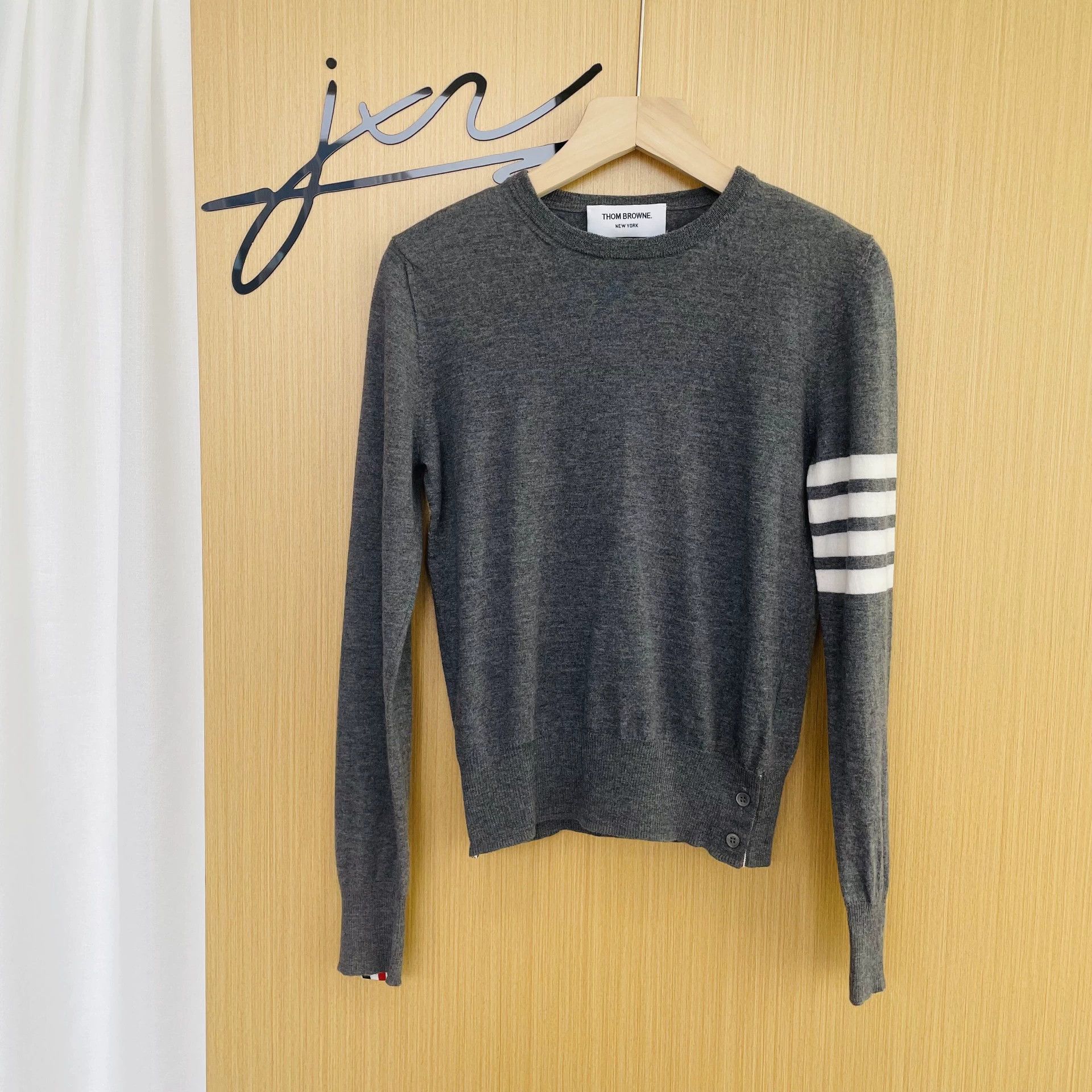 Tom Ford THOM BROWNE Women's Gray Striped Wool Sweater Size 1 Size S / US 4 / IT 40 - 1 Thumbnail